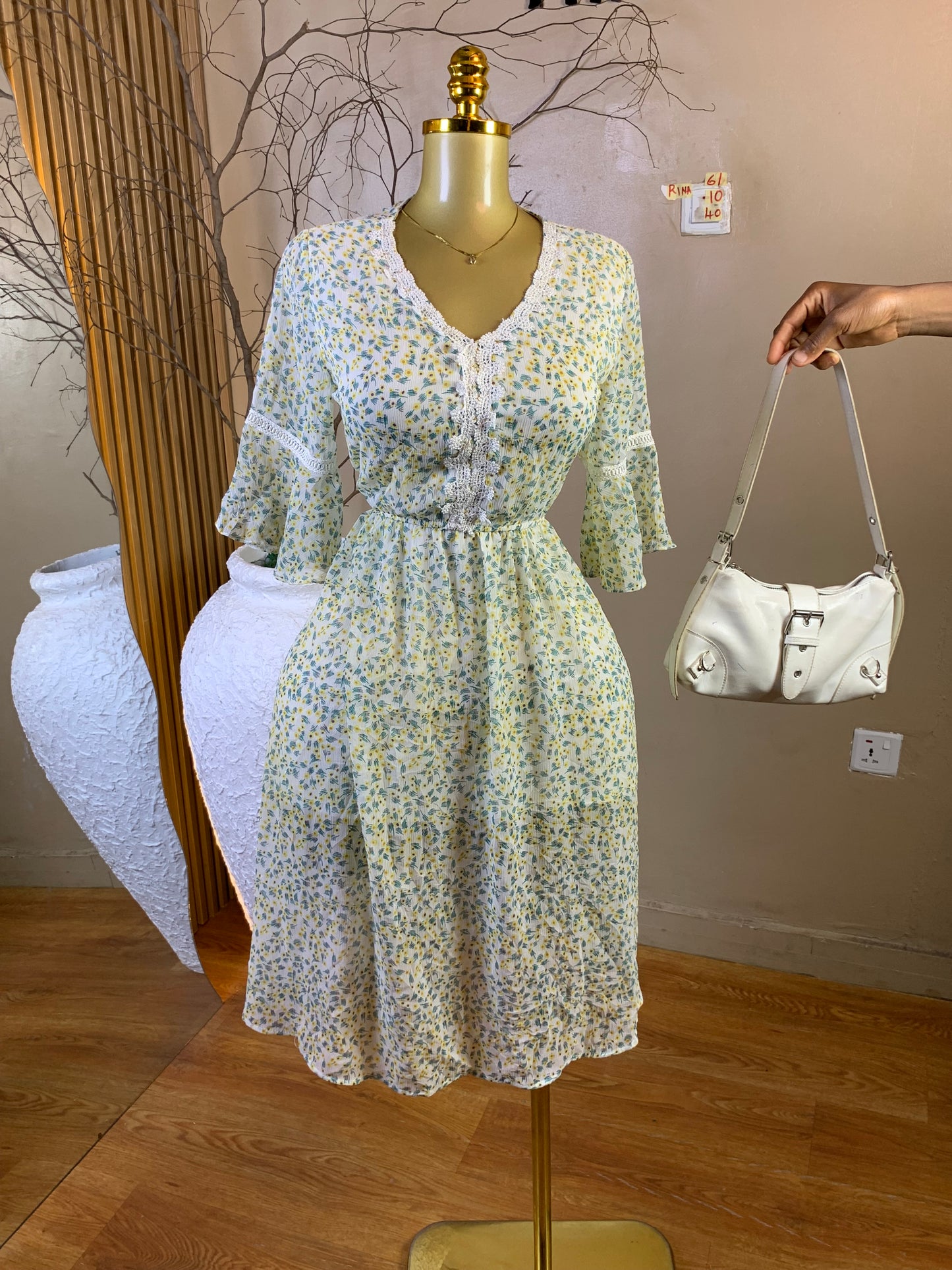 RINA61 SIZE10 Length40 chiffon dress