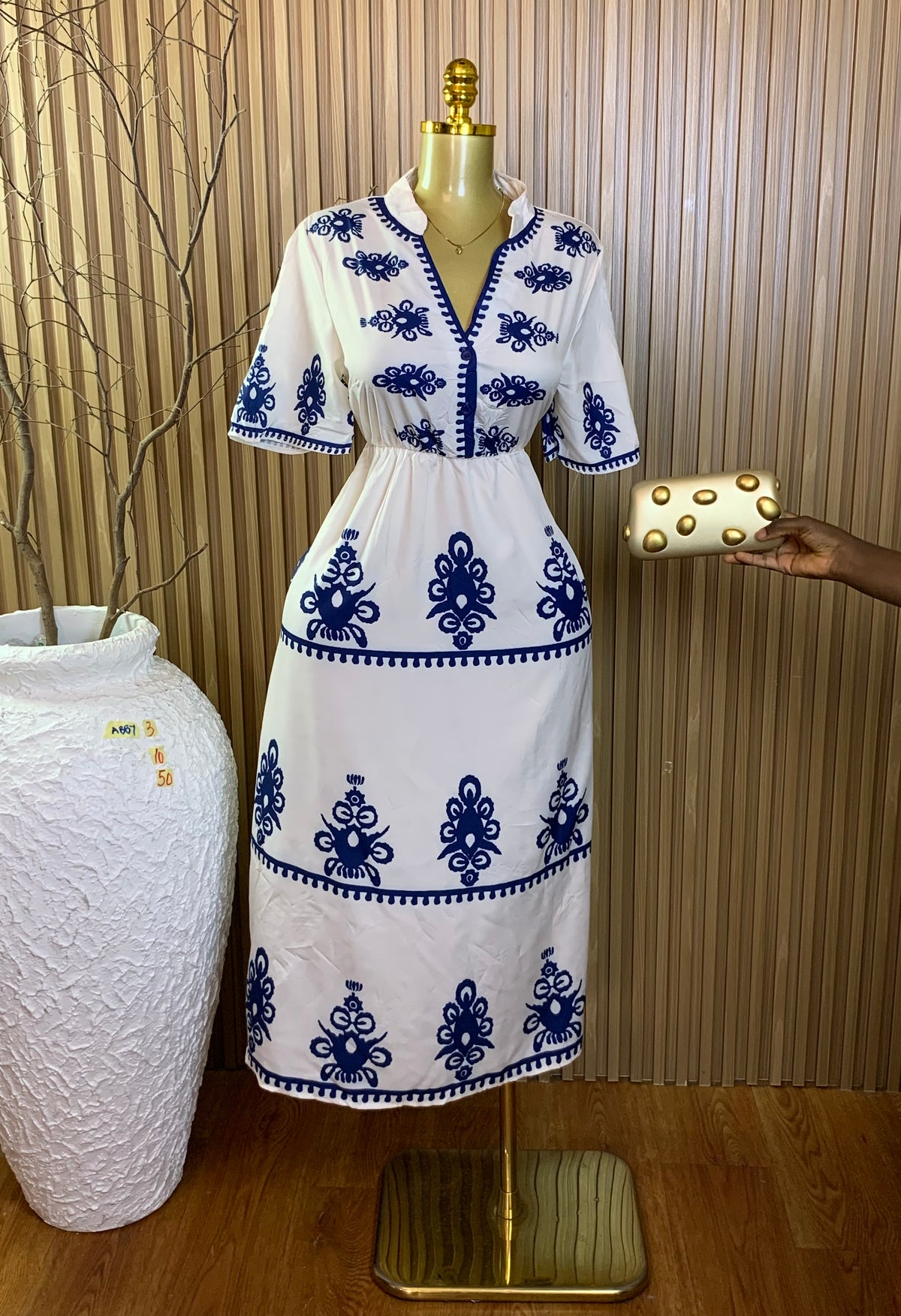 ABBY3 SIZE10 Length50 white&blue dress