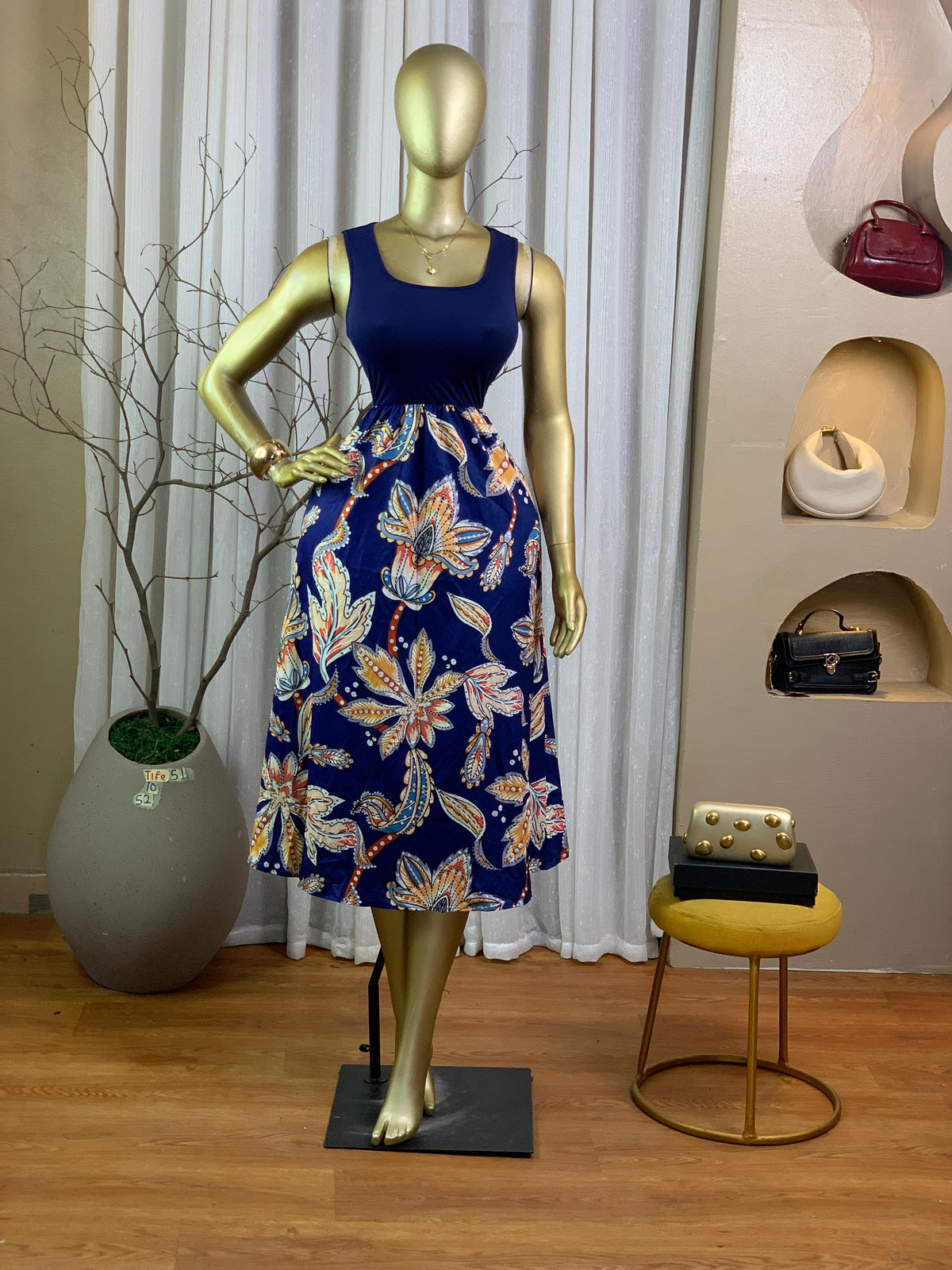 TIFE51 SIZE10 Length52 Blue floral dress