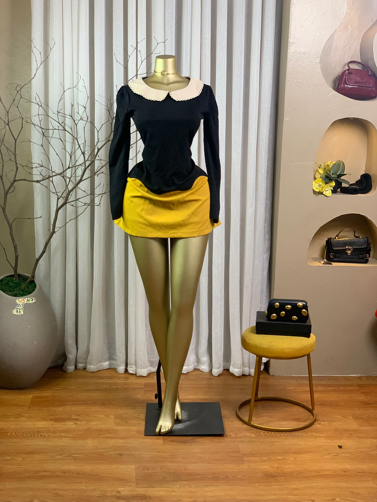 JOY47 SIZE10 Length36 black&yellow dress