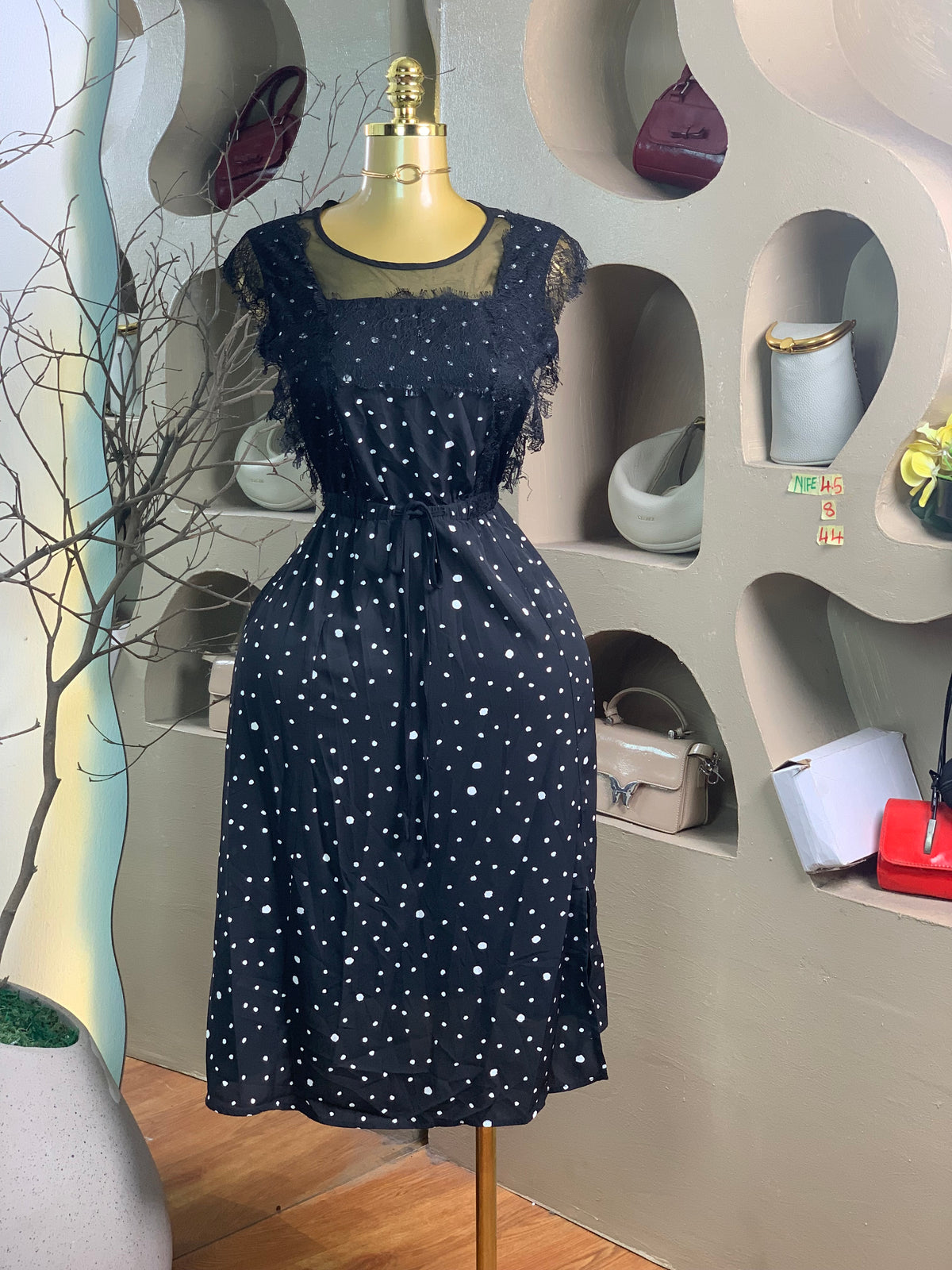 NIFE45 SIZE8 Length44 black&white dress