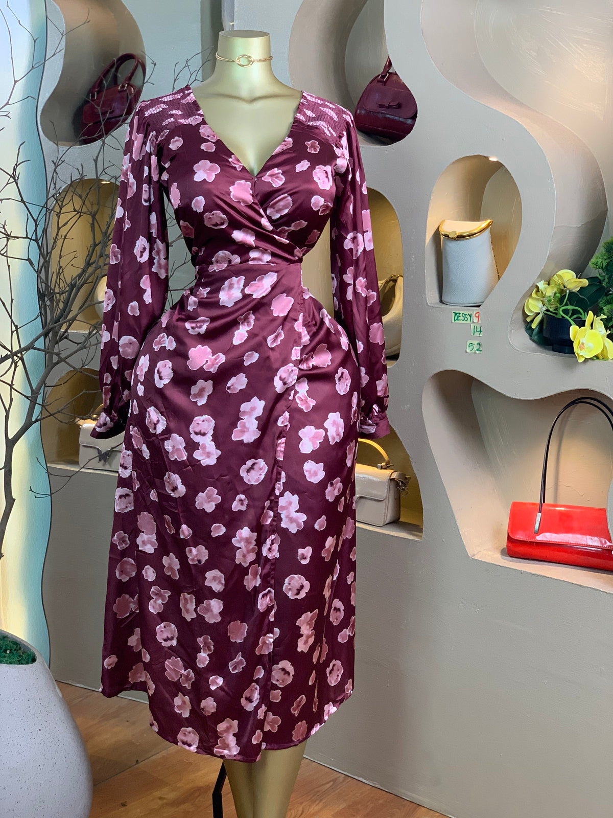 DESSY9 SIZE14 Length52 Burgundy wrap dress