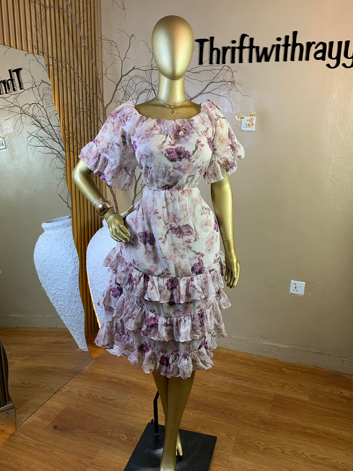 RINA70 SIZE16 Length47 floral chiffon dress