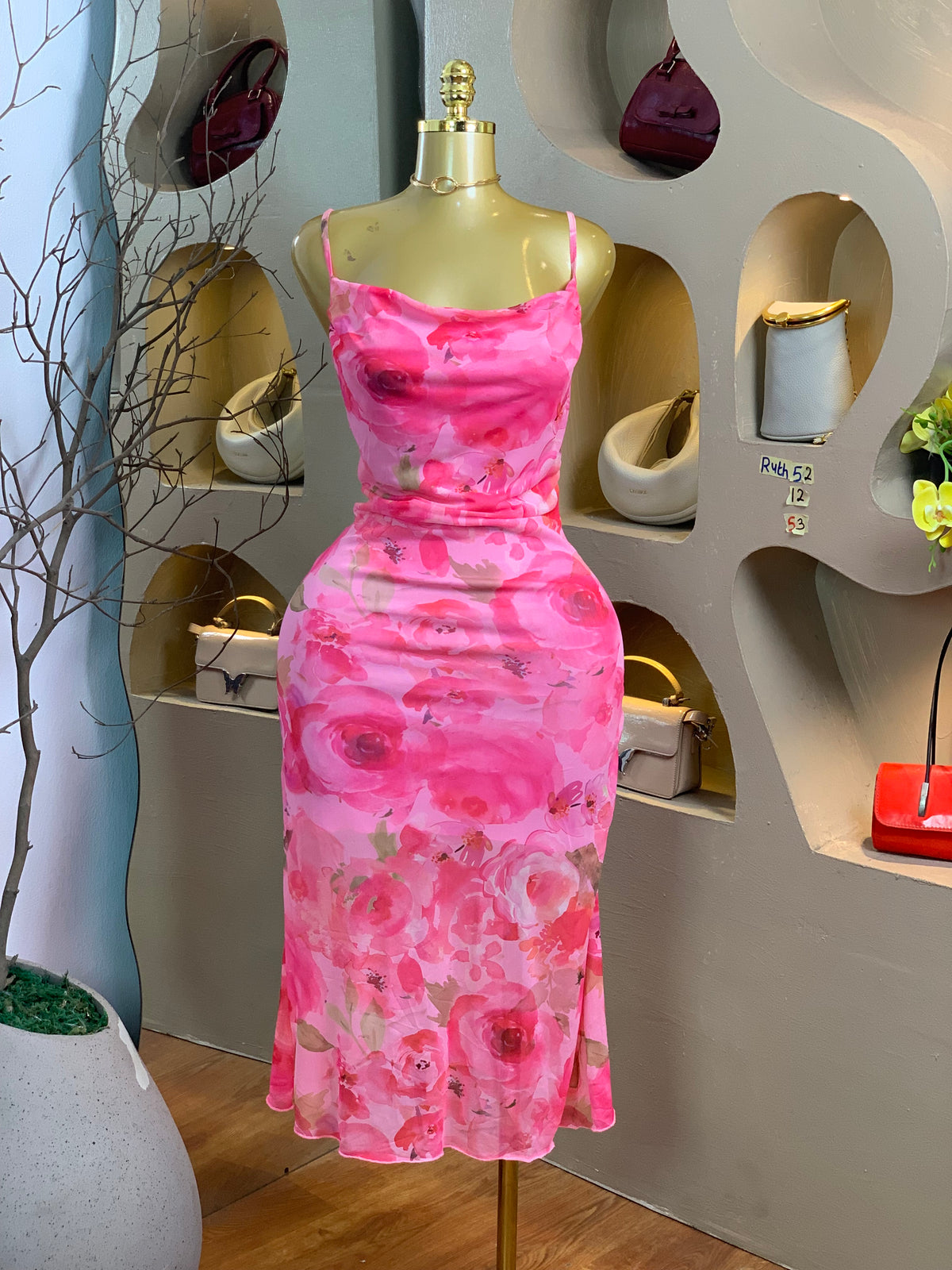 RUTH52 SIZE12 Pink floral DRESS Length53