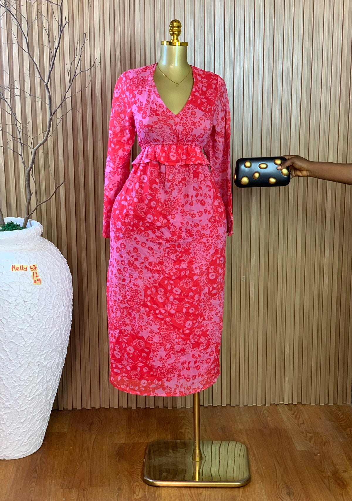 NELLY57 SIZE12 Length49 Pink floral dress