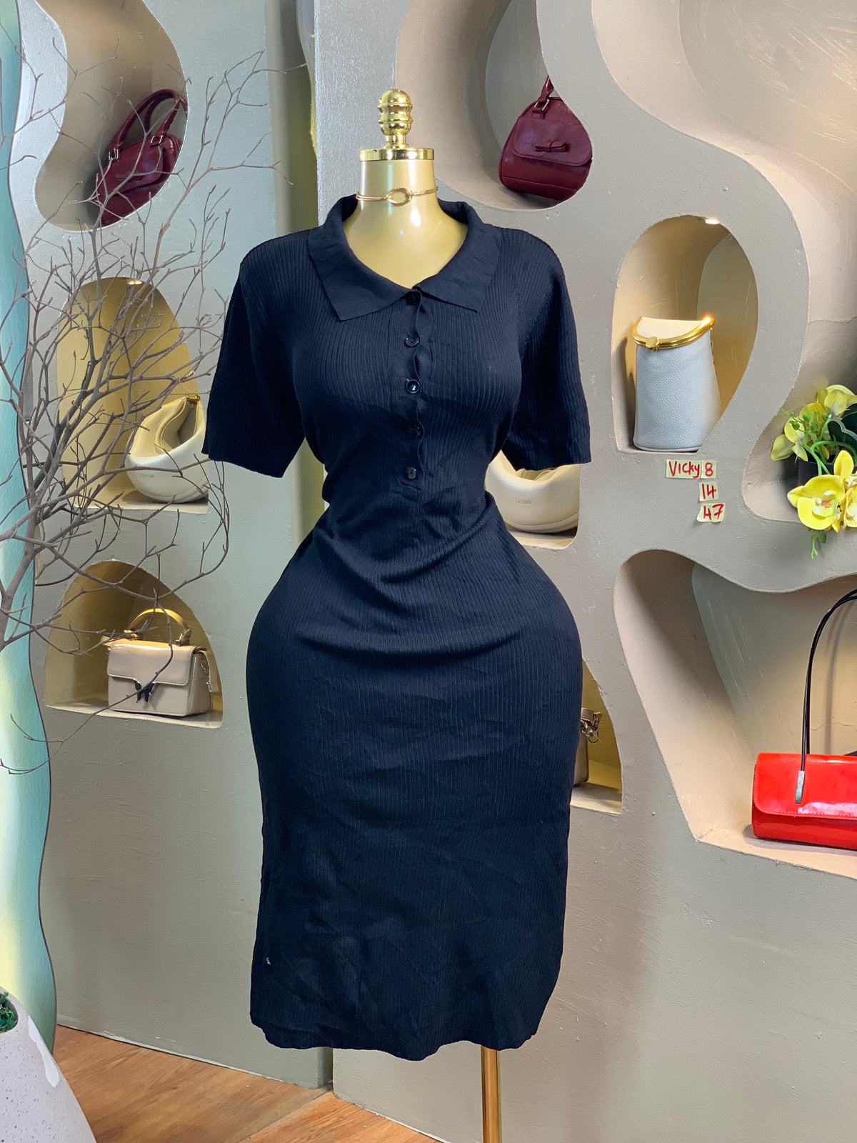 VICKY8 SIZE14 Black DRESS Length47