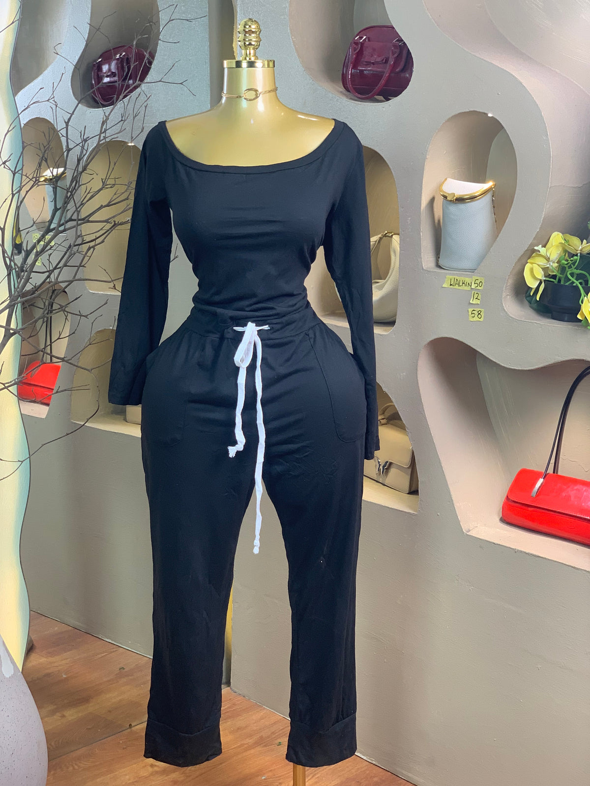 WALK-IN50 SIZE12 Length58 black jumpsuit
