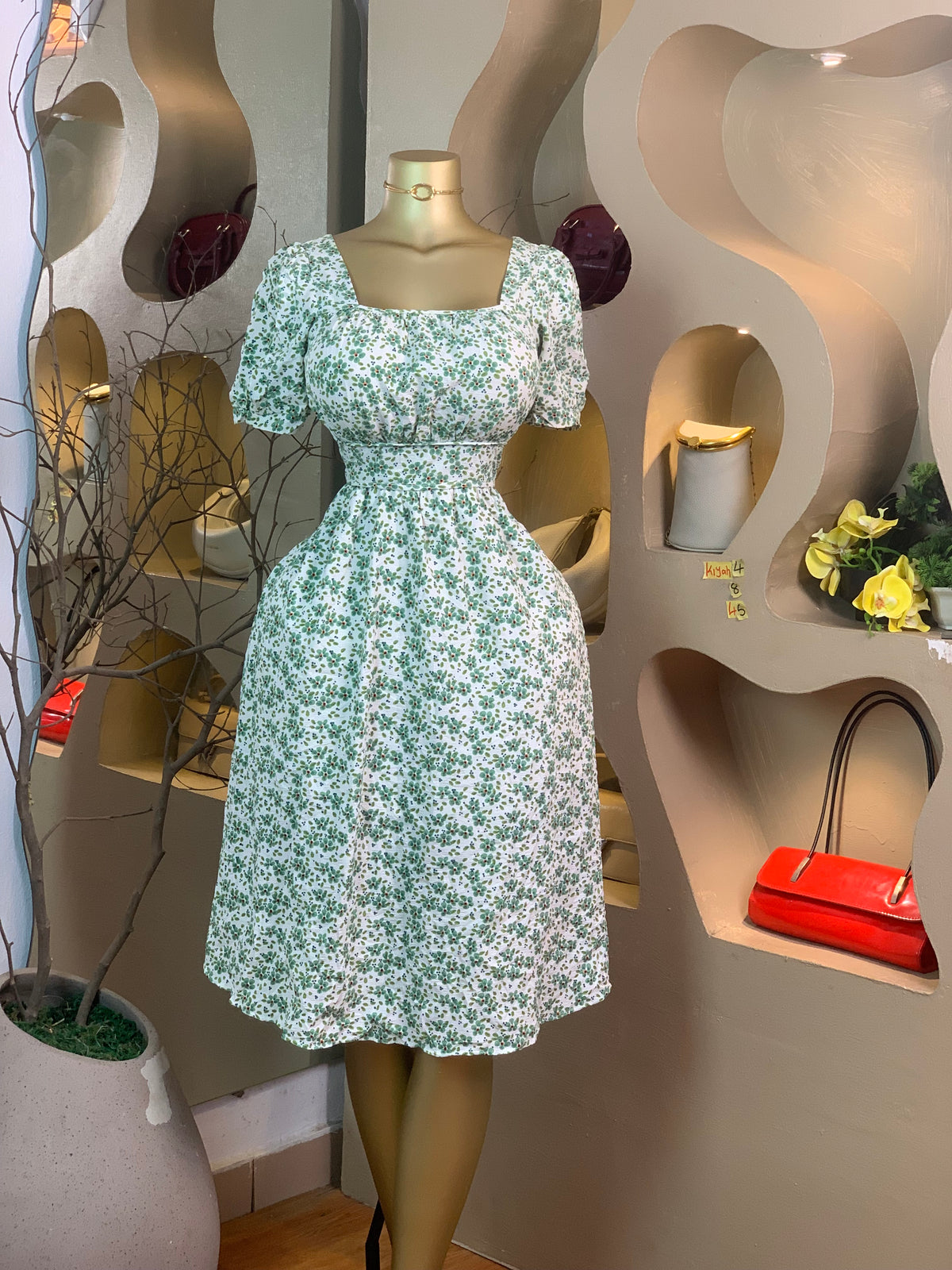 KIYAH4 SIZE8 Length45 green floral dress