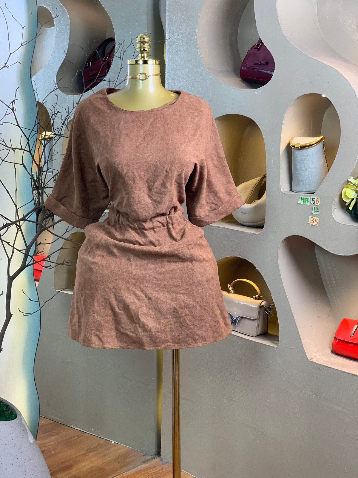 NIFE56 SIZE12 Length56 brown dress