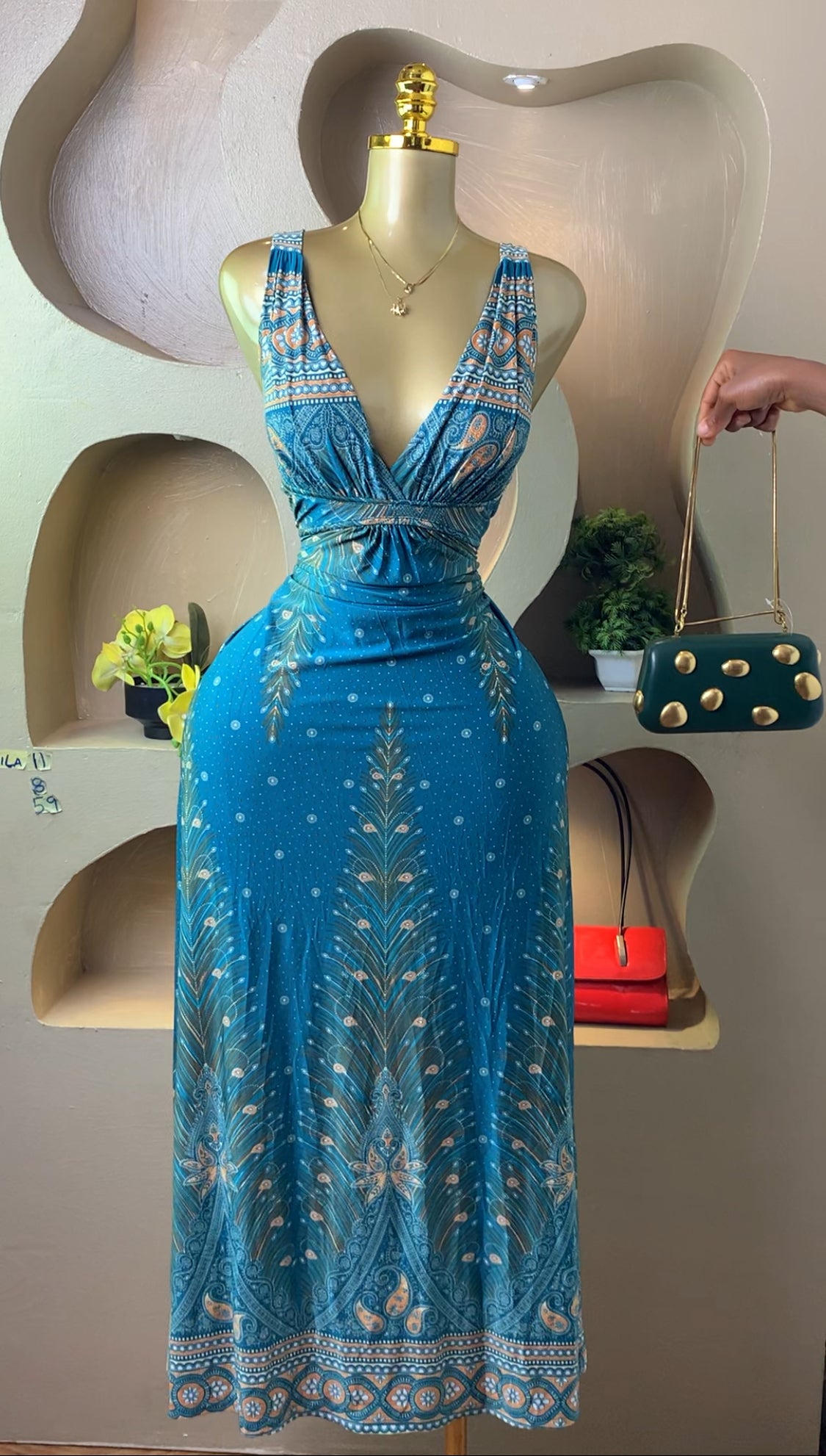 ZILA11 TEAL GREEN DRESS SIZE8 Length58