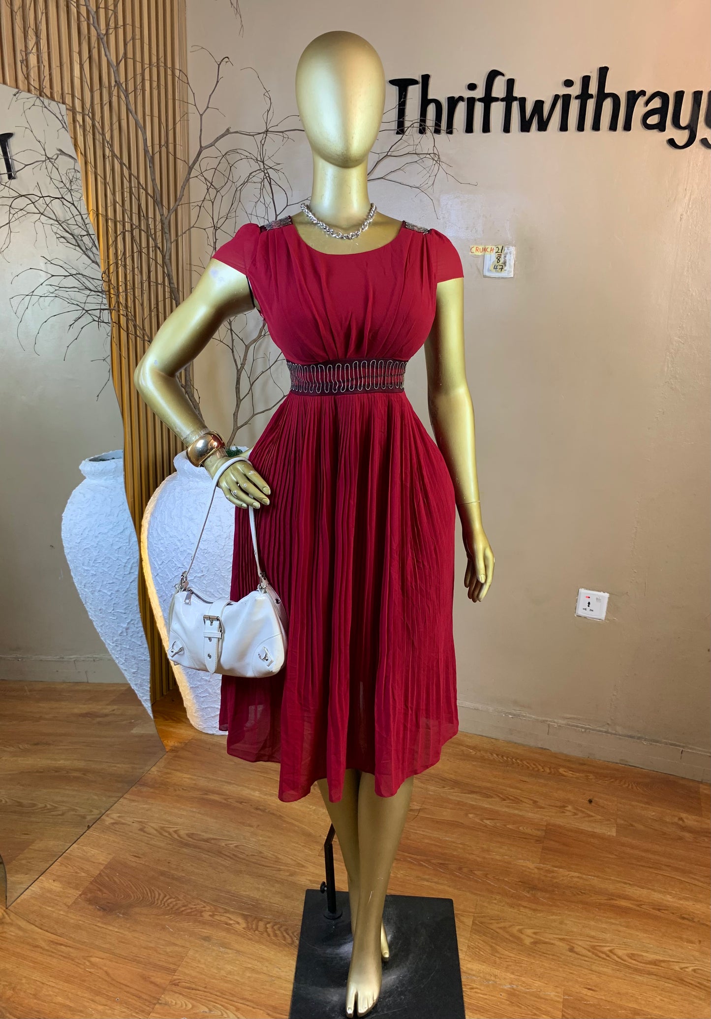 CRUNCH21 SIZE8 Length47 red chiffon dress