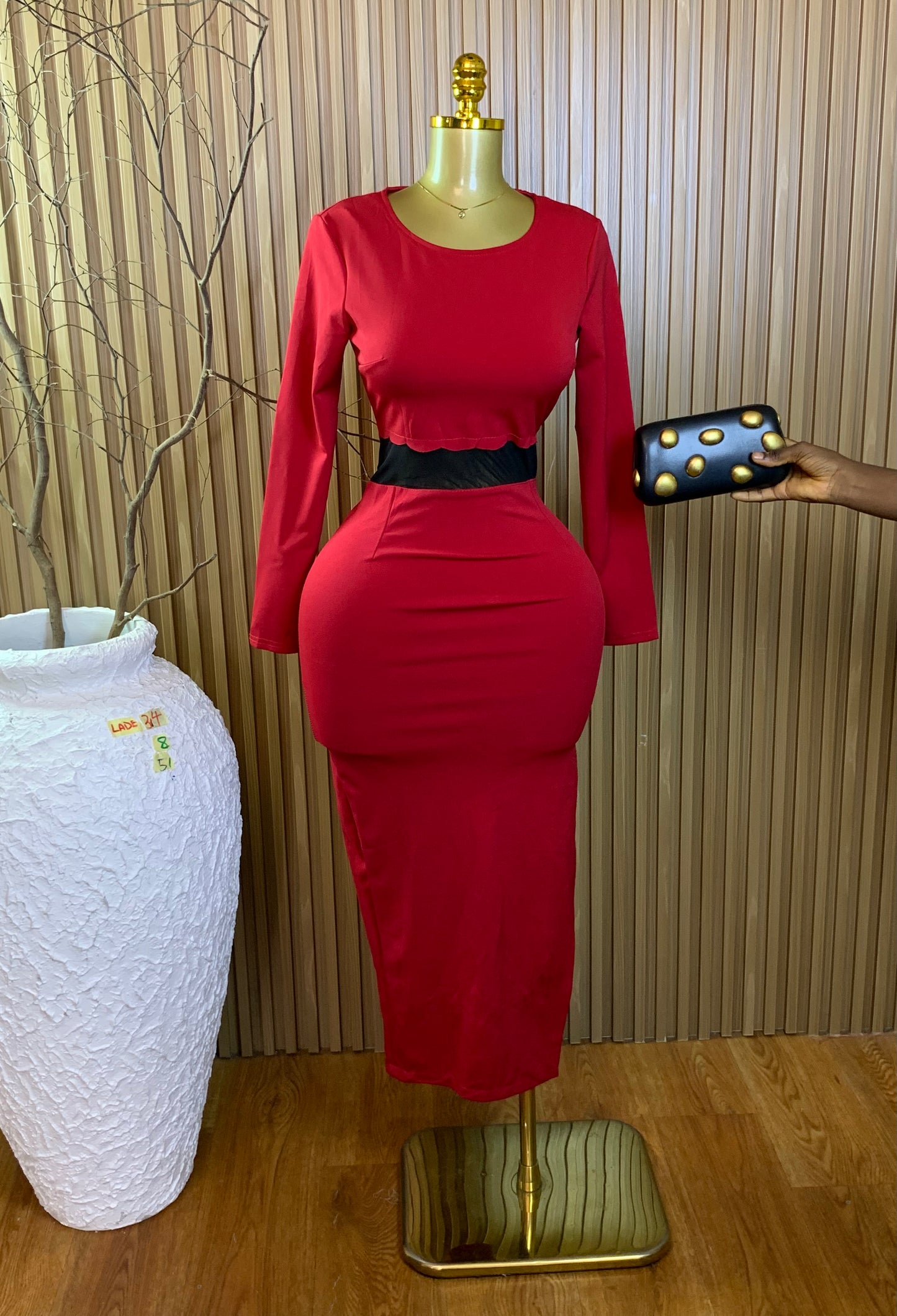 LADE34 SIZE8 Length51 red&black dress