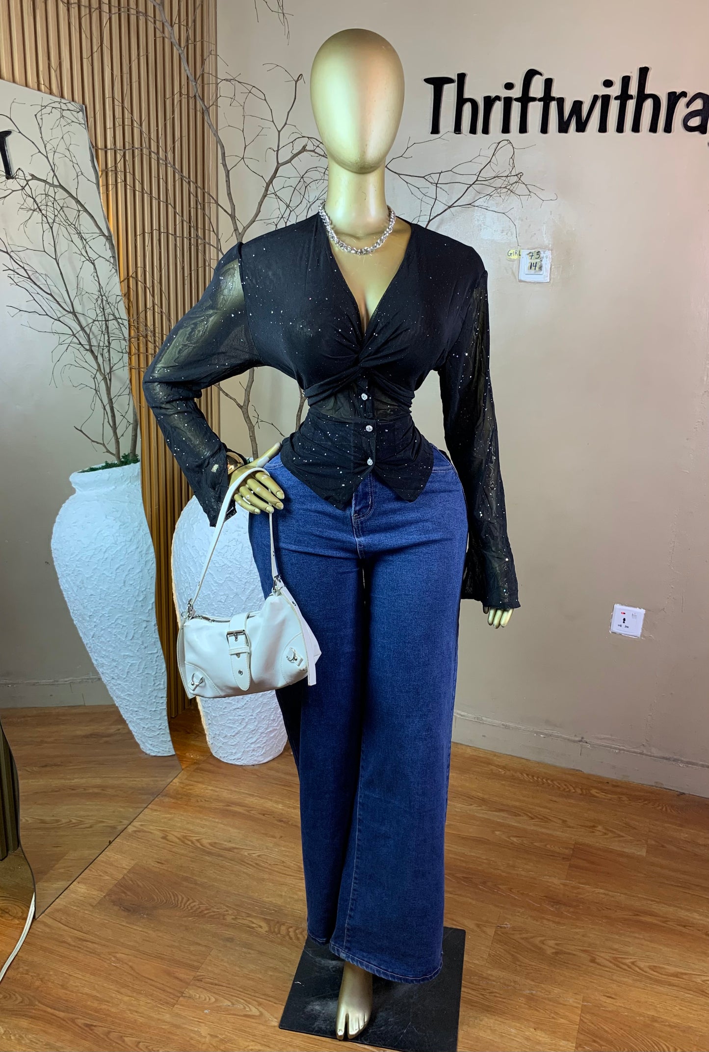 SIZE14 GIRL75 BLACK MESH TOP ONLY