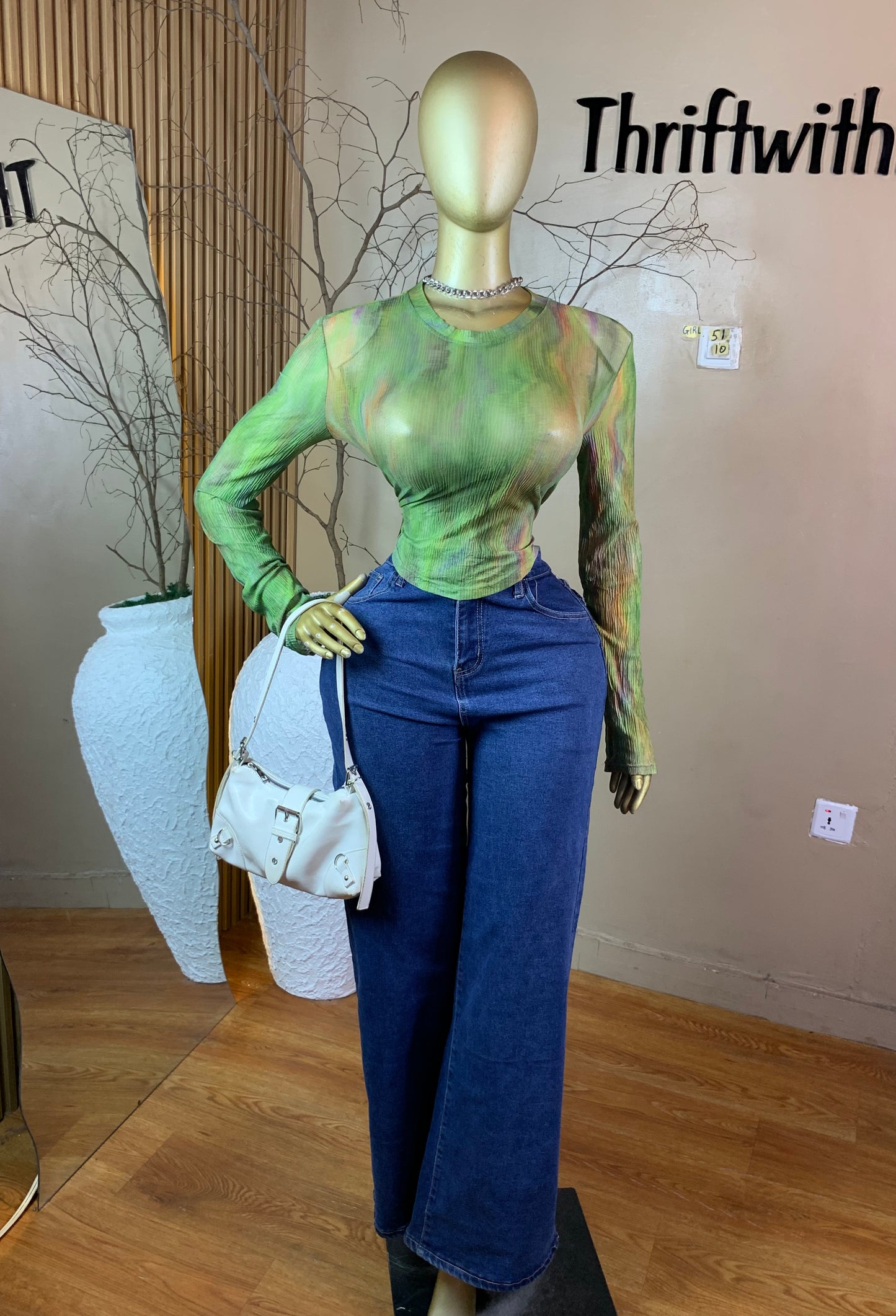 SIZE10 GIRL51 GREEN MESH TOP ONLY