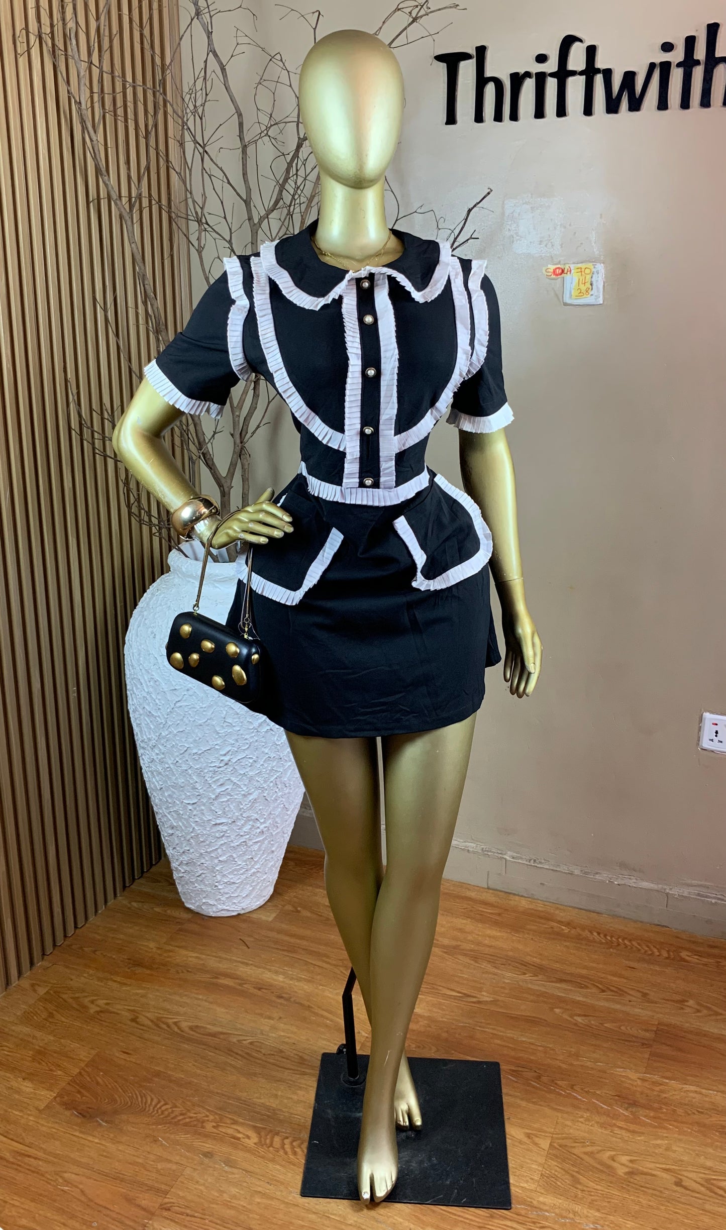 SOLA70 SIZE14 Length38 white&black dress