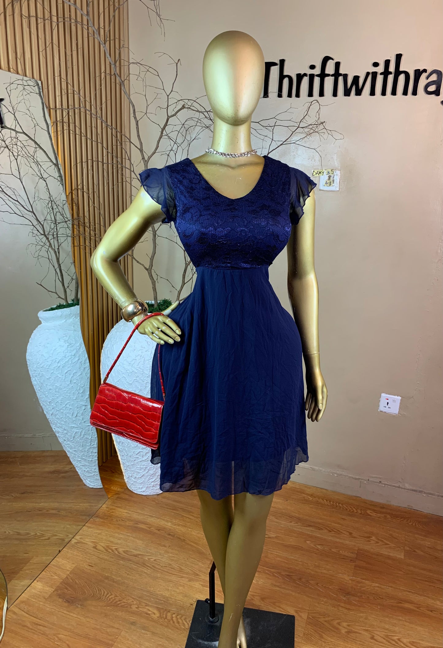 SIZE8 DRAY35 NAVY BLUE DRESS Length41
