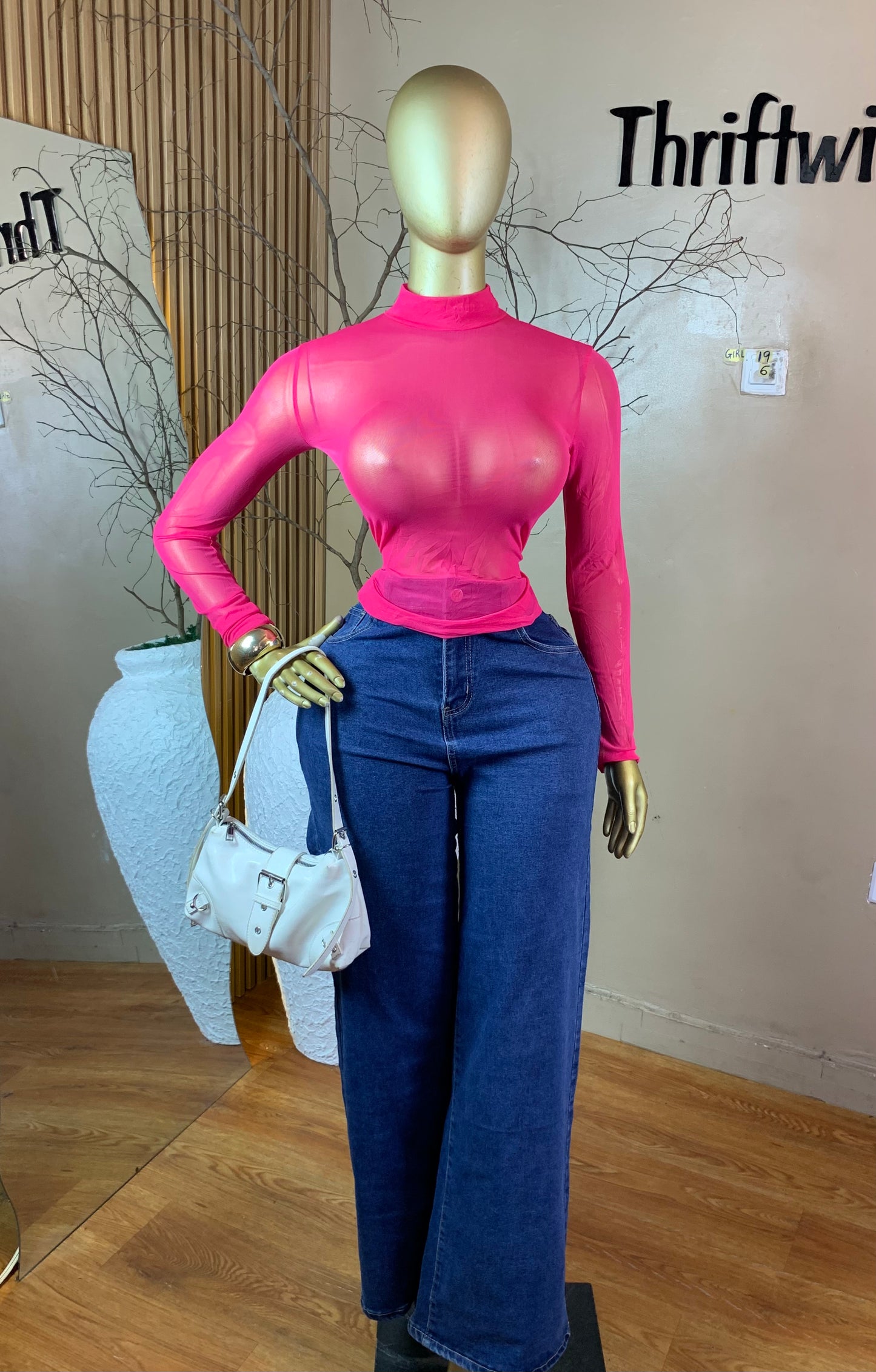SIZE6 GIRL19 PINK MESH TOP ONLY