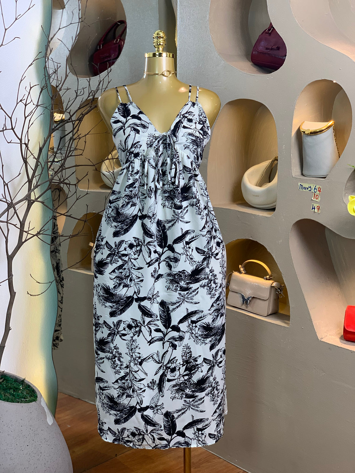 MARY63 SIZE10 leaf print DRESS Length49