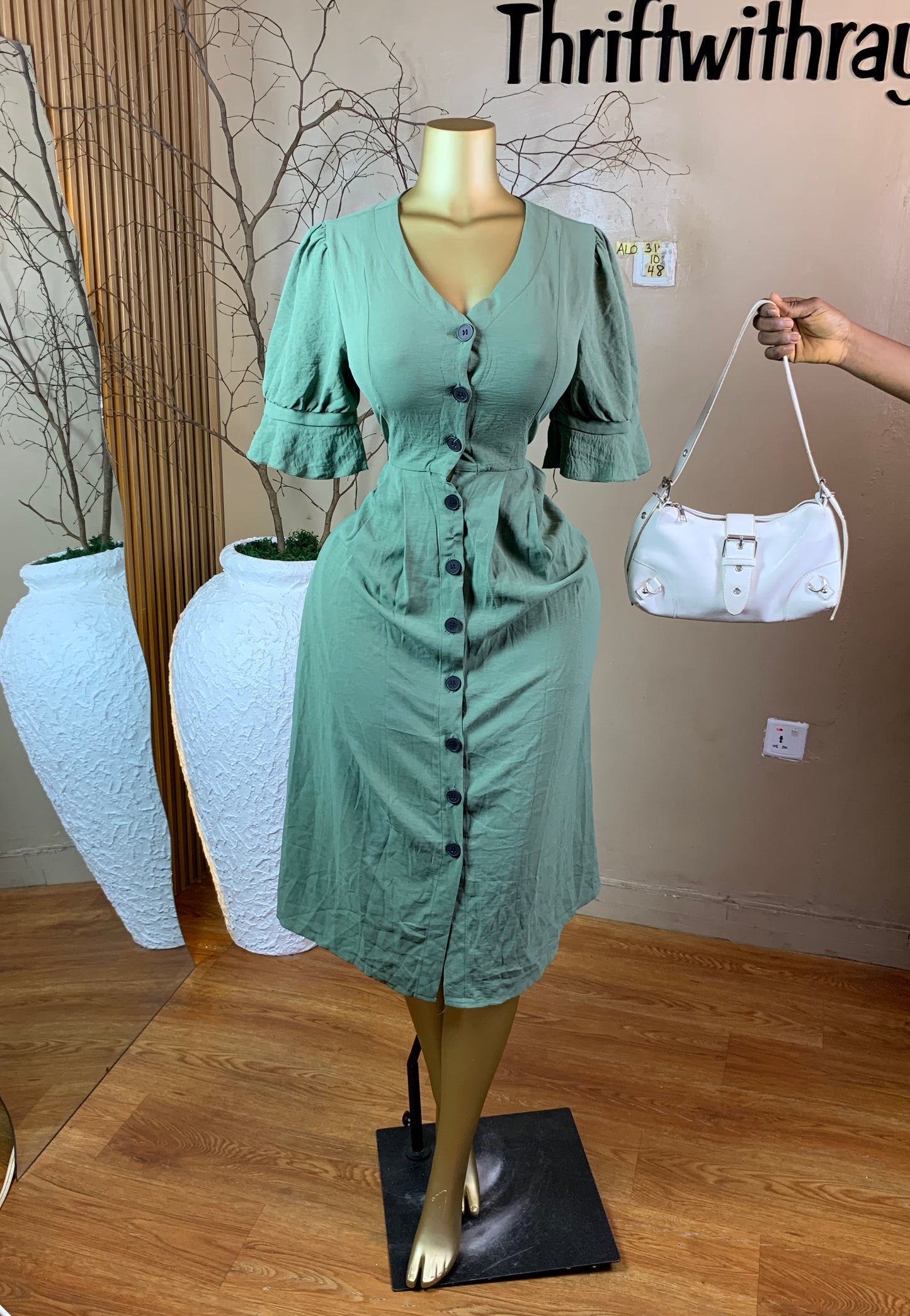 SIZE10 ALO31 GREEN DRESS Length48