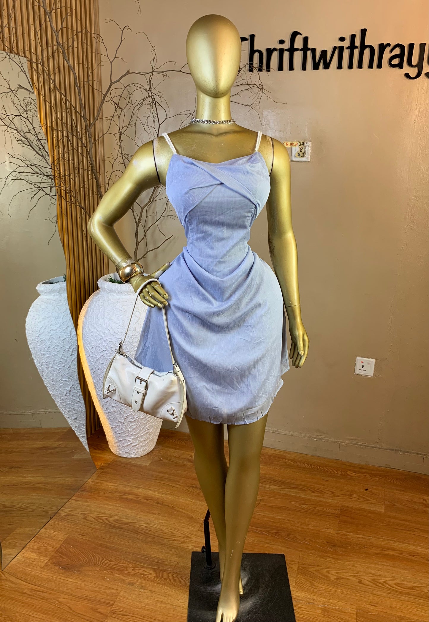 CRUNCH24 SIZE8 Length43 blue chiffon dress