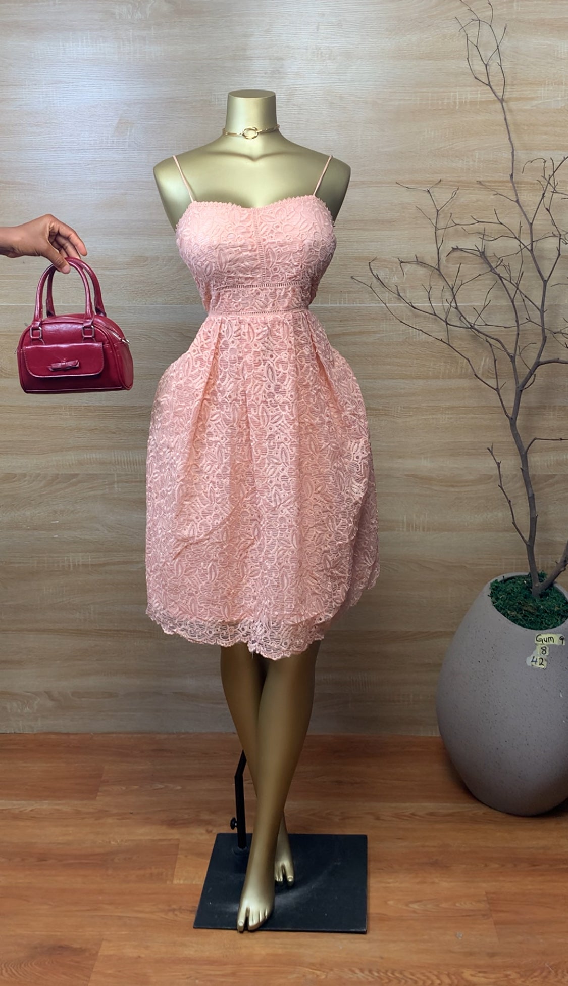 SIZE8 GUM9 Peach pink DRESS Length42
