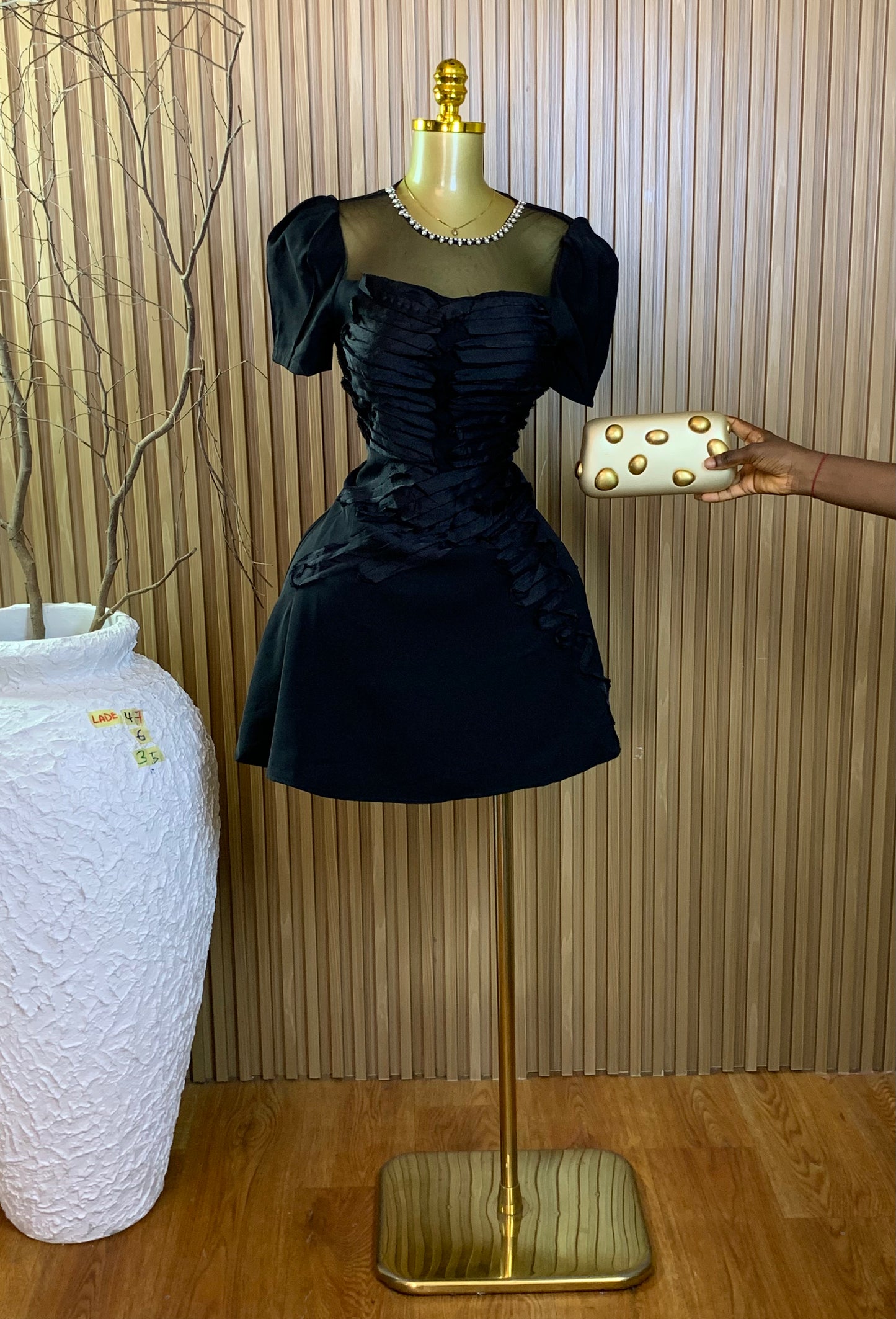 LADE47 SIZE6 Length35 black dress