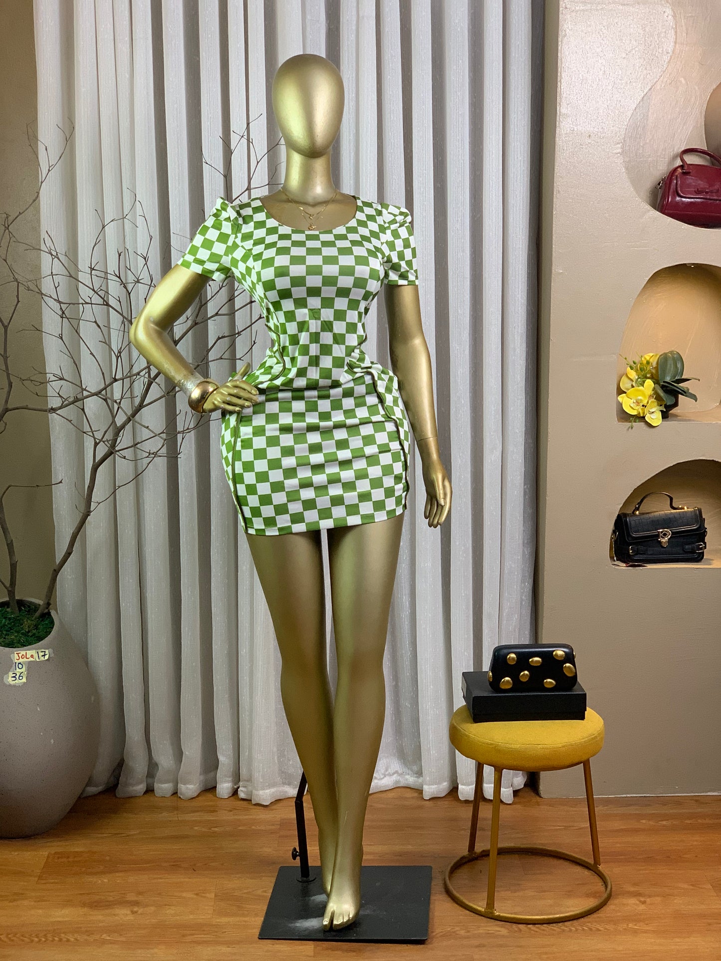 JOLA17 SIZE10 Green&White DRESS Length36