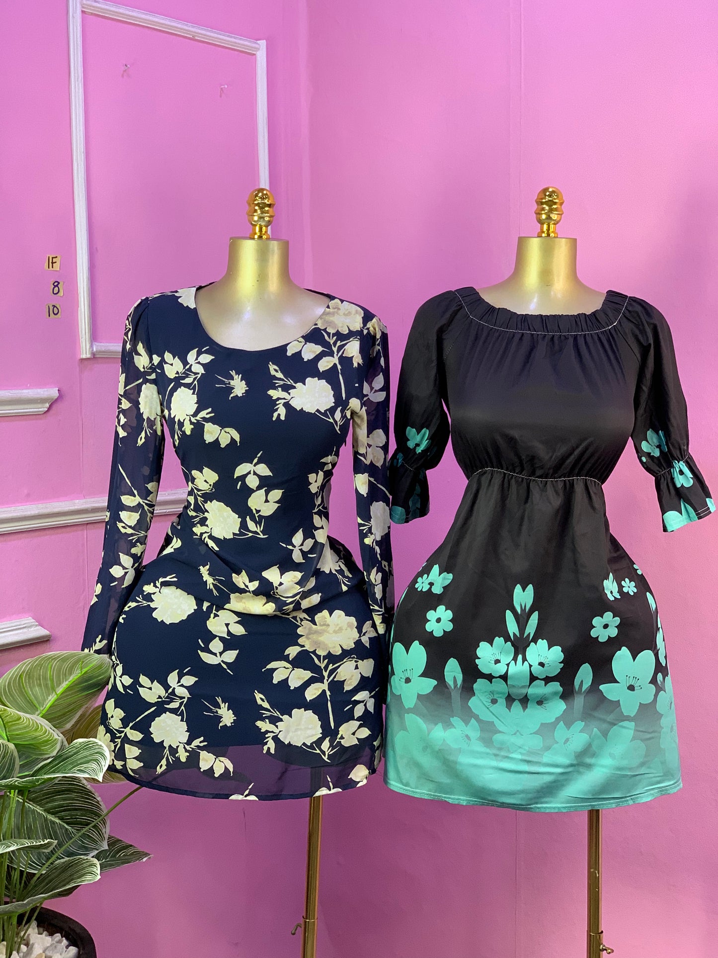 SIZE10 1F8b(black/green patterned dress)