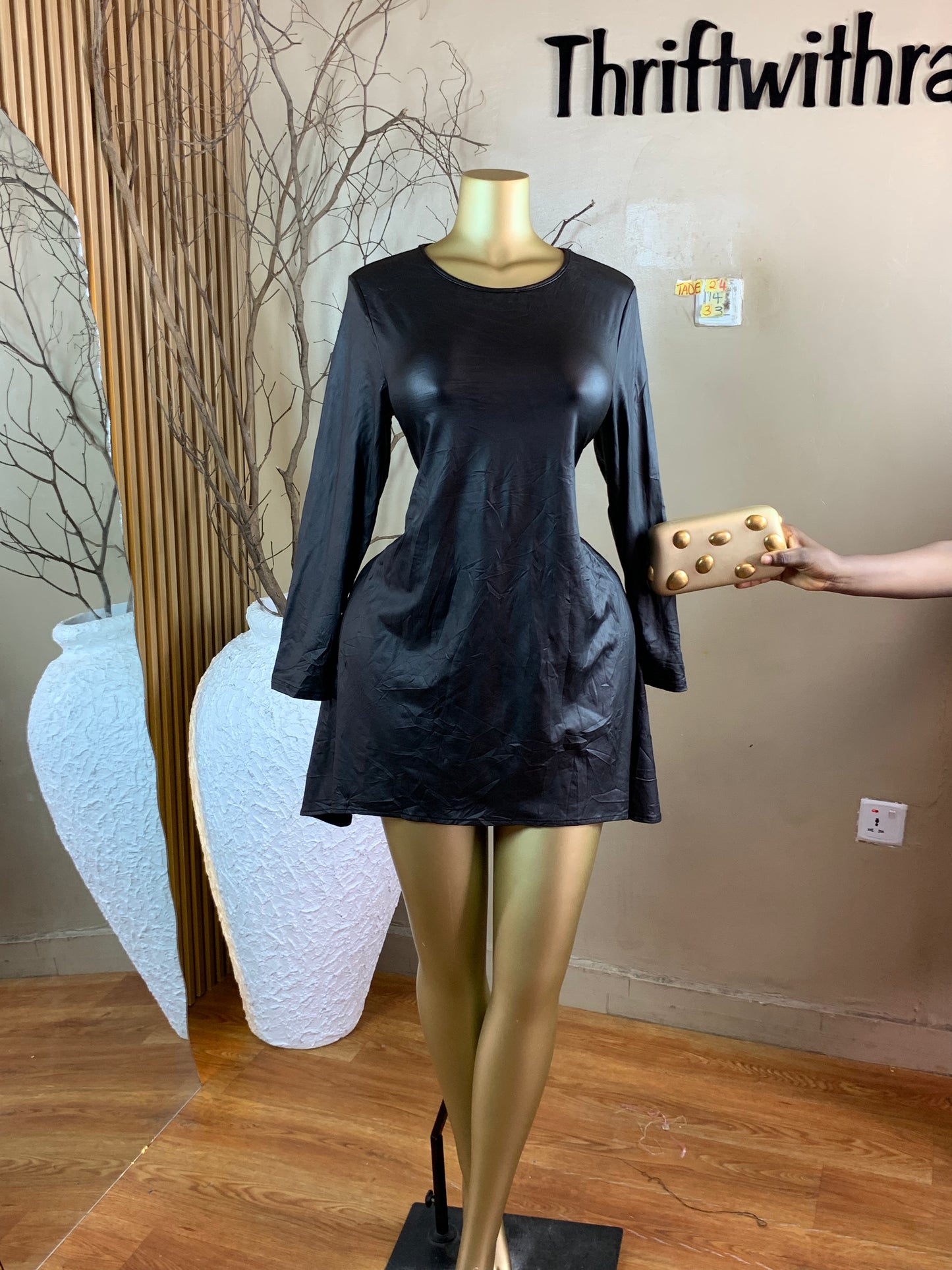 TADE24 SIZE14 Length33 Free leather dress