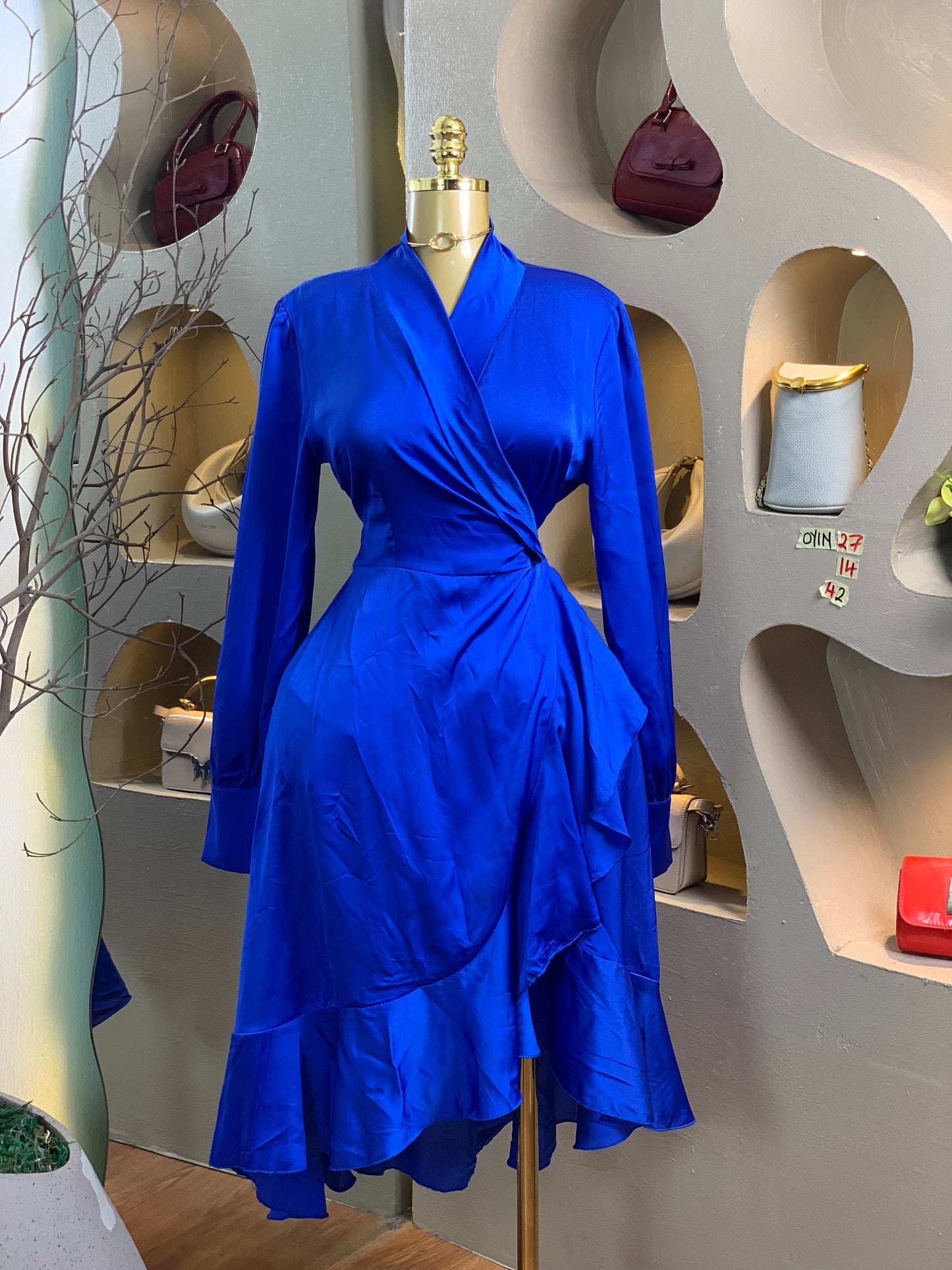 OYIN27 SIZE14 Blue wrap DRESS Length42