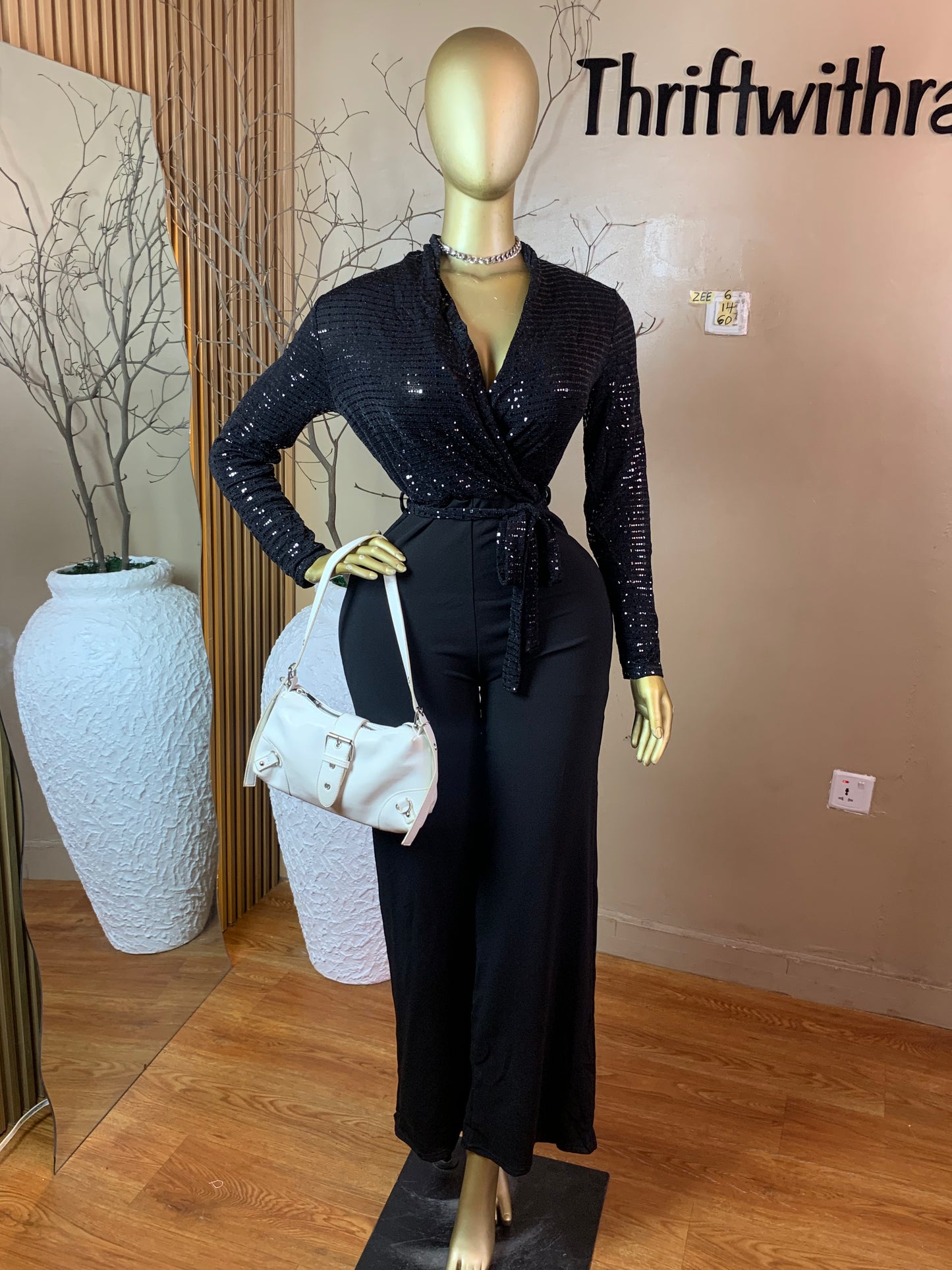 ZEE6 BLACK PARTY JUMPSUIT SIZE14 Length60