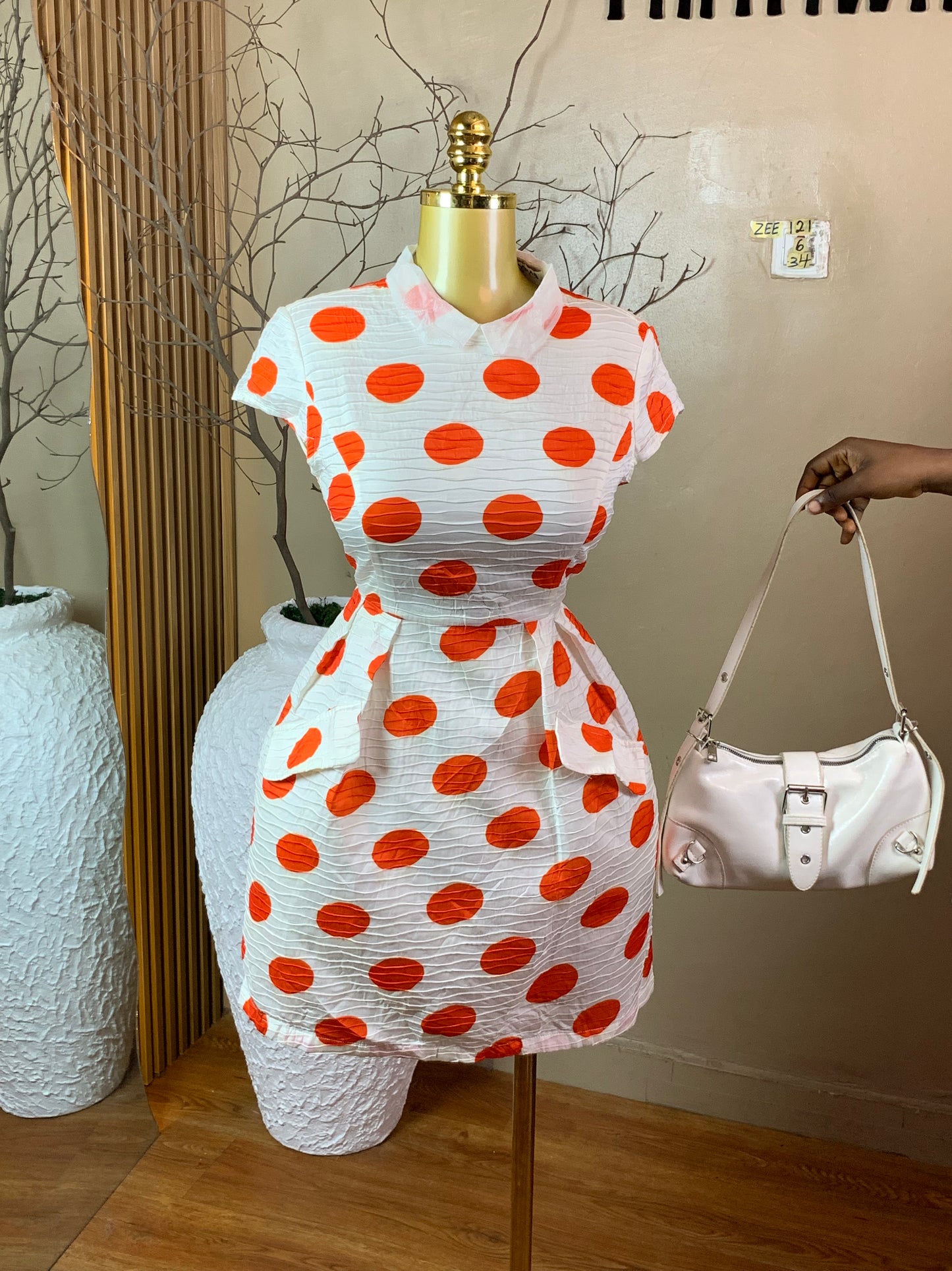 ZEE121 ORANGE&WHITE DRESS SIZE6 Length34