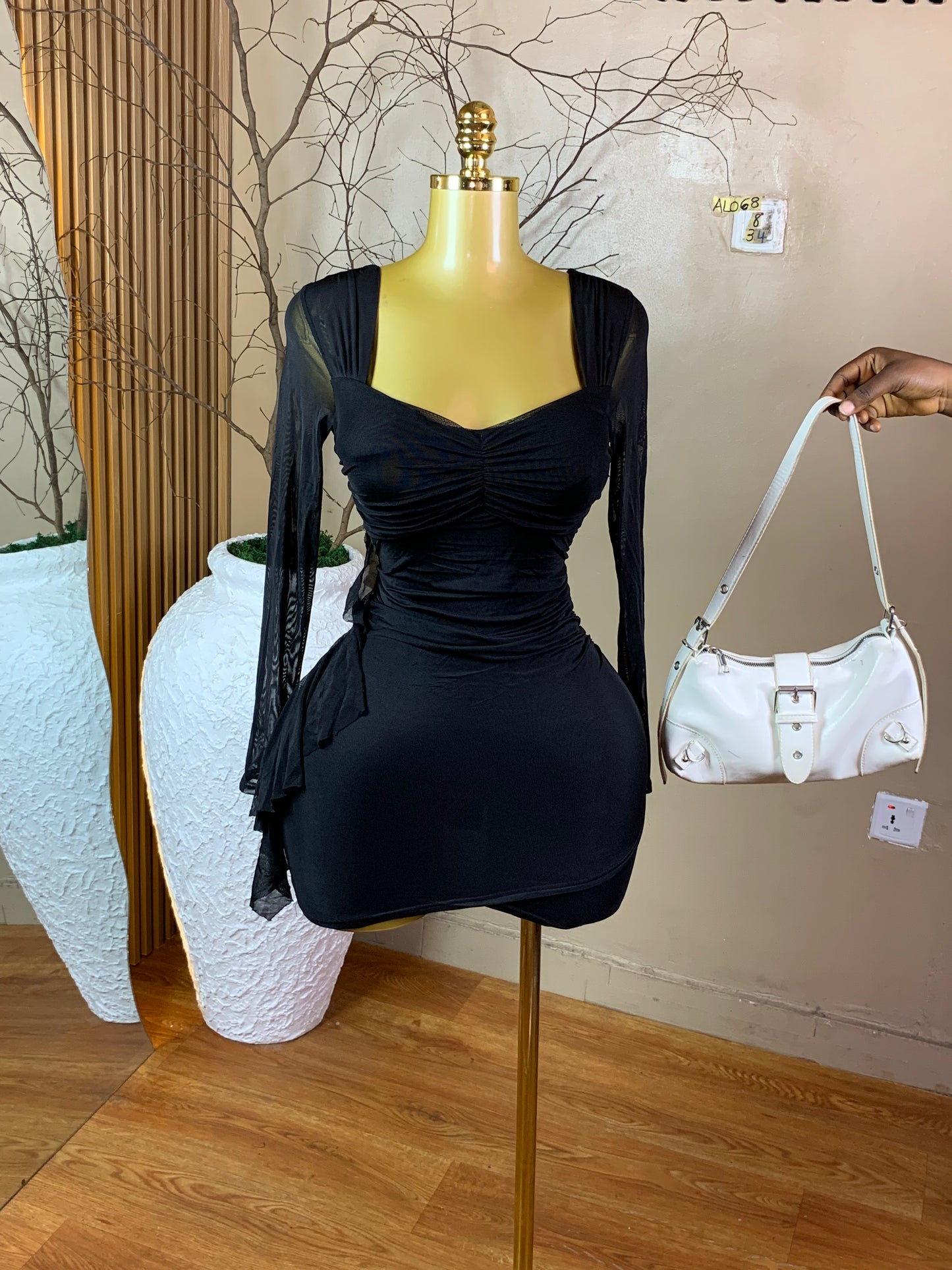 SIZE8 ALO68 BLACK MESH DRESS Length34