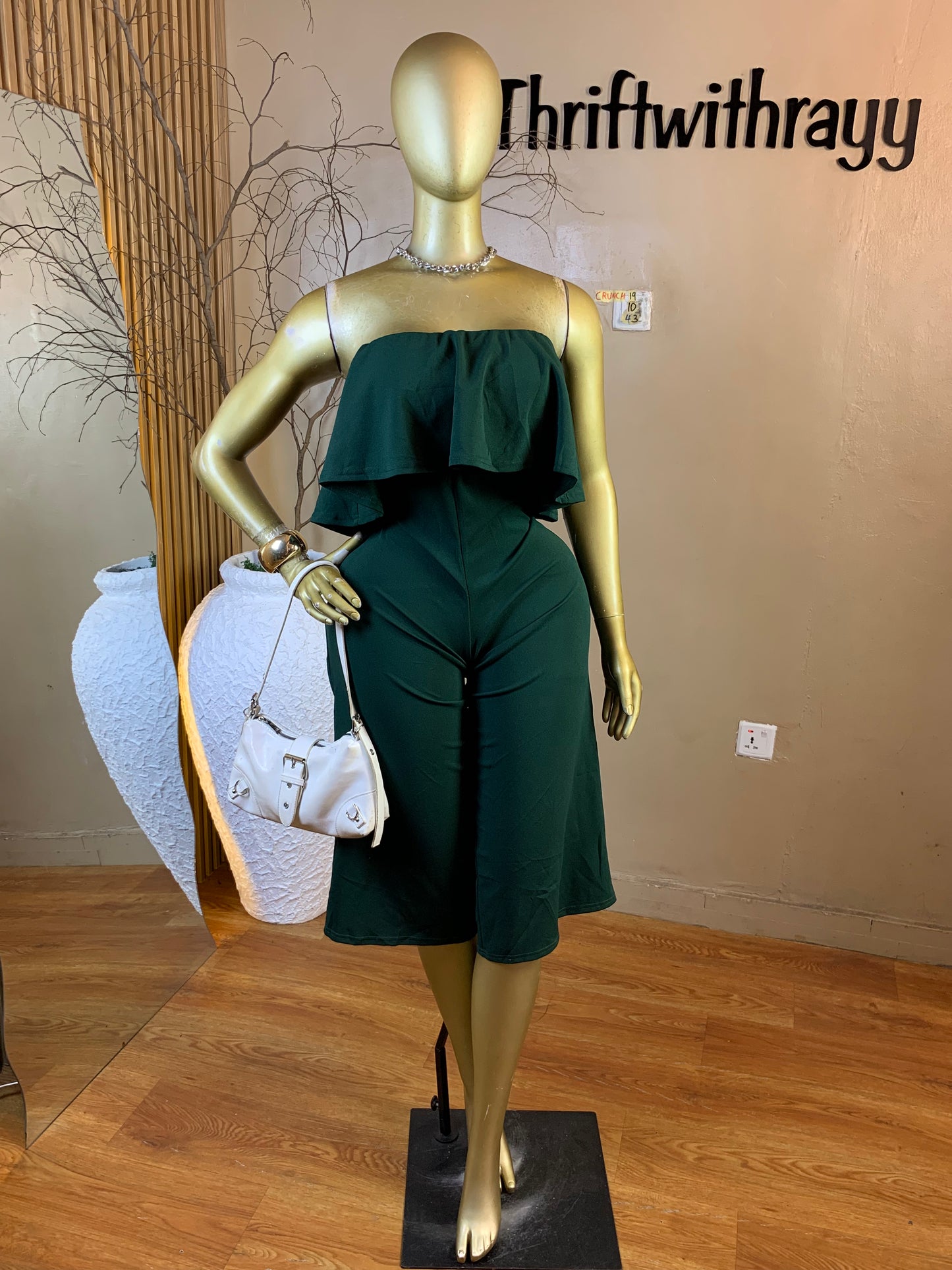 CRUNCH19 SIZE10 Length43 green jumpsuit