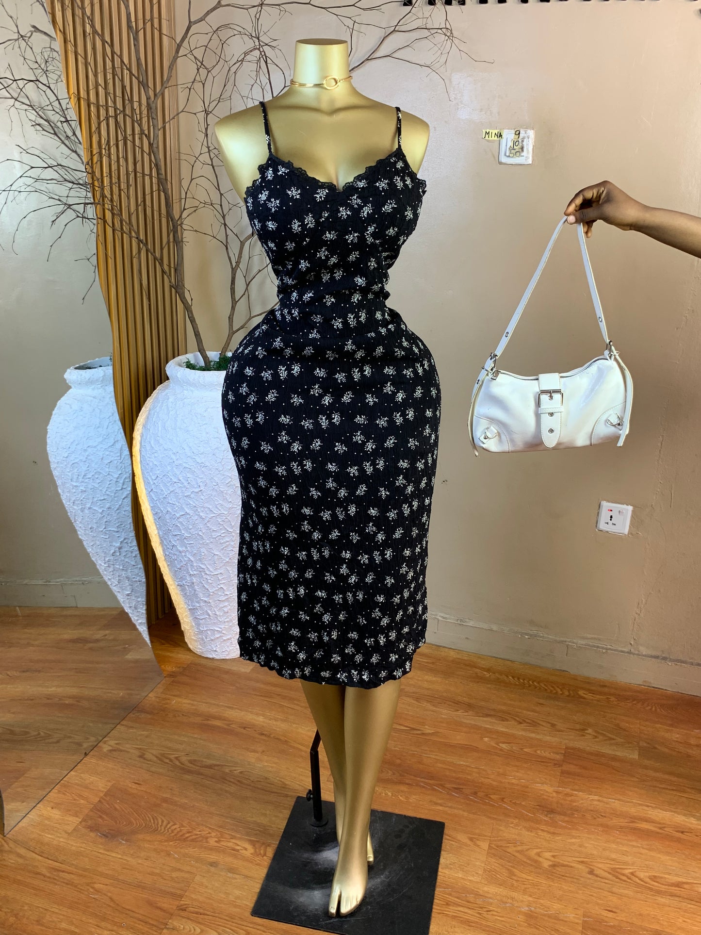 MINA9 SIZE10 Length50 white&black dress