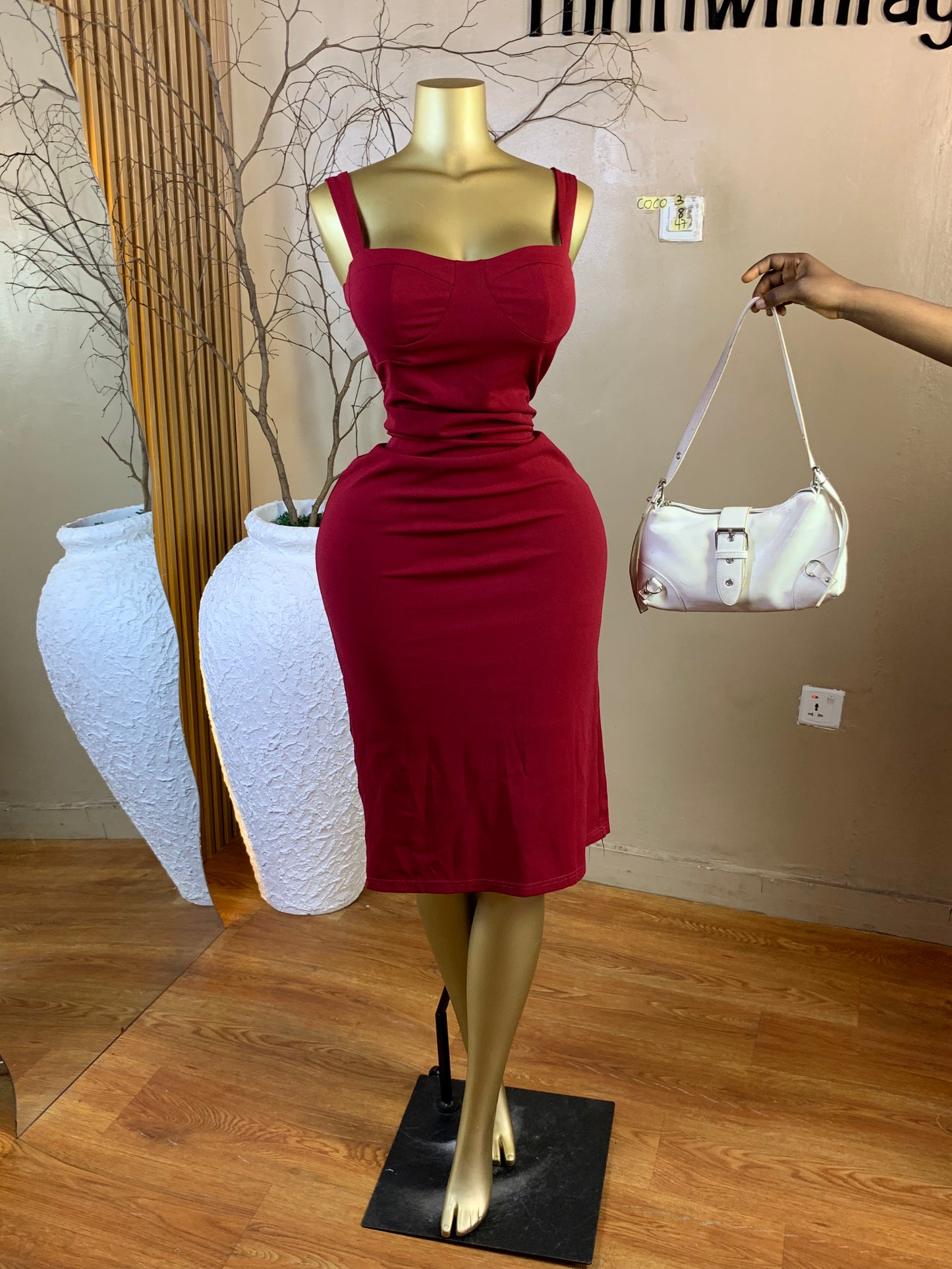 COCO3 SIZE8 Length47 burgundy dress
