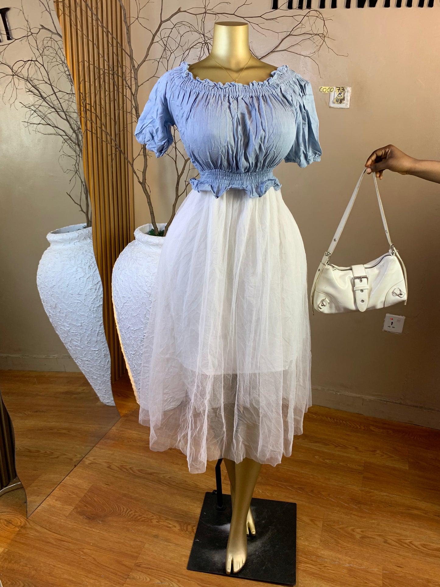 COCO73 SIZE8 Length48 blue&white dress