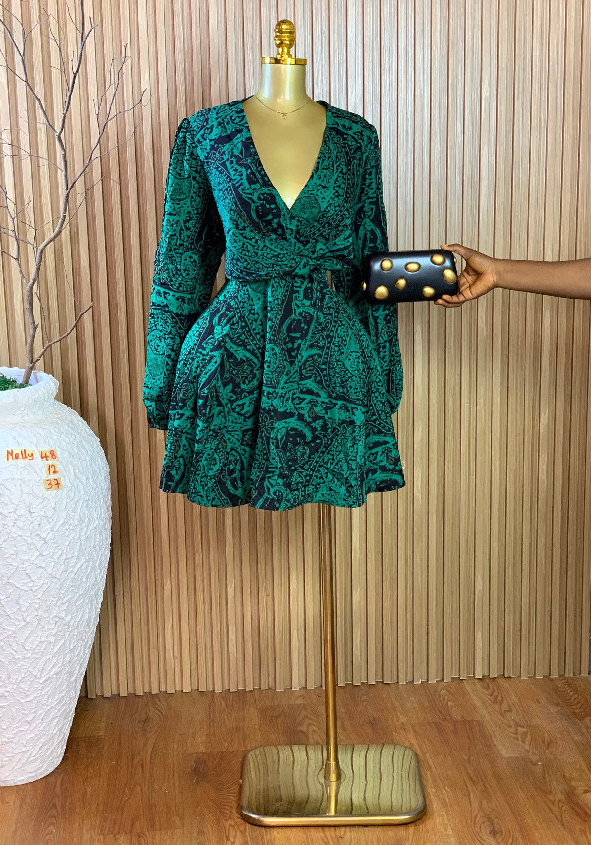 NELLY48 SIZE12 Length37 green&black dress