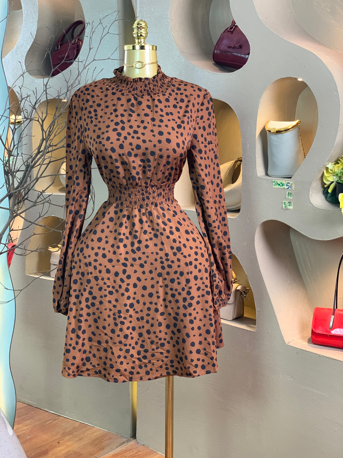 SHAYO51 SIZE10 Length37 brown dress