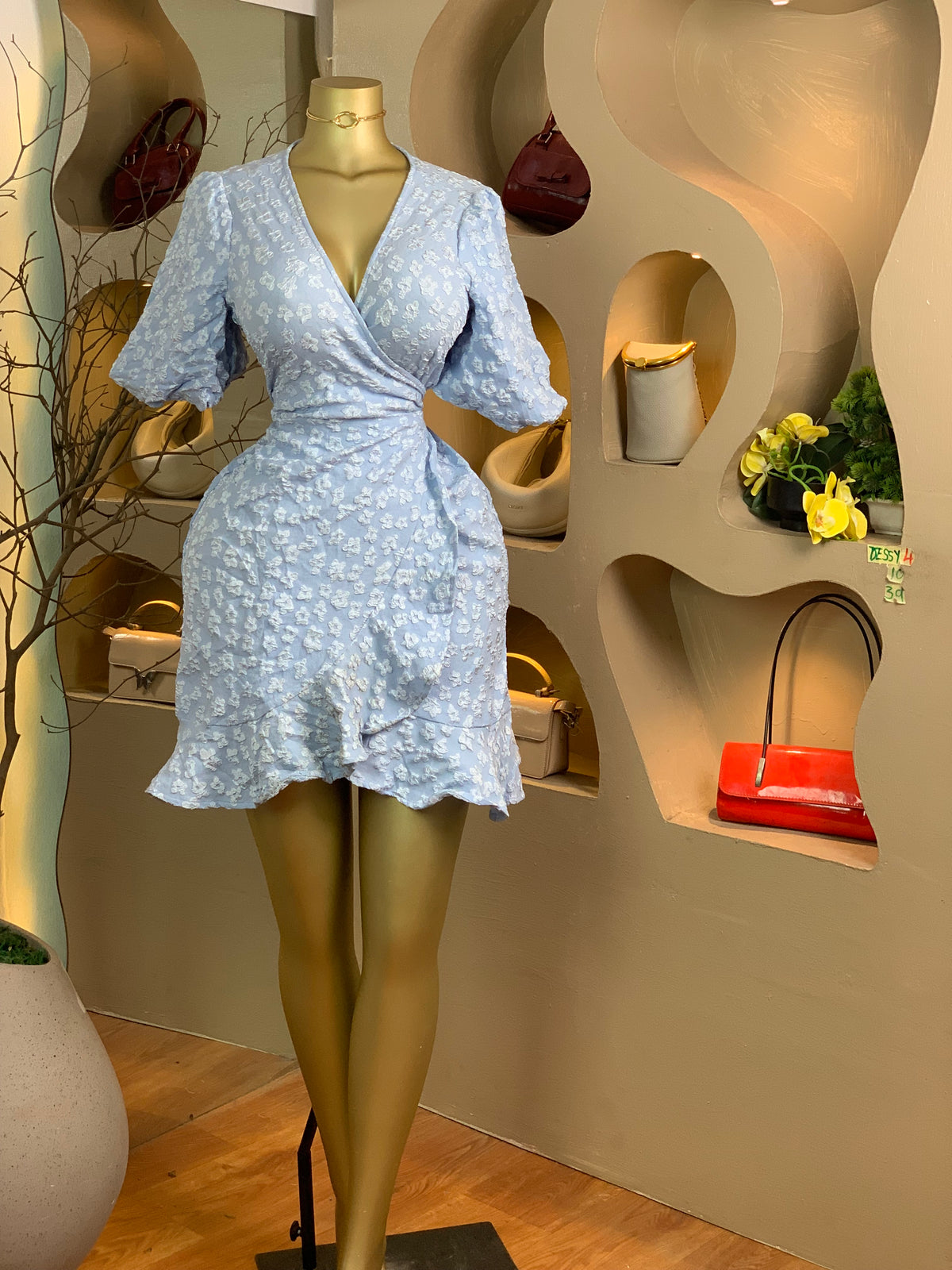DESSY4 SIZE10 Length39(wrap dress)Blue&white