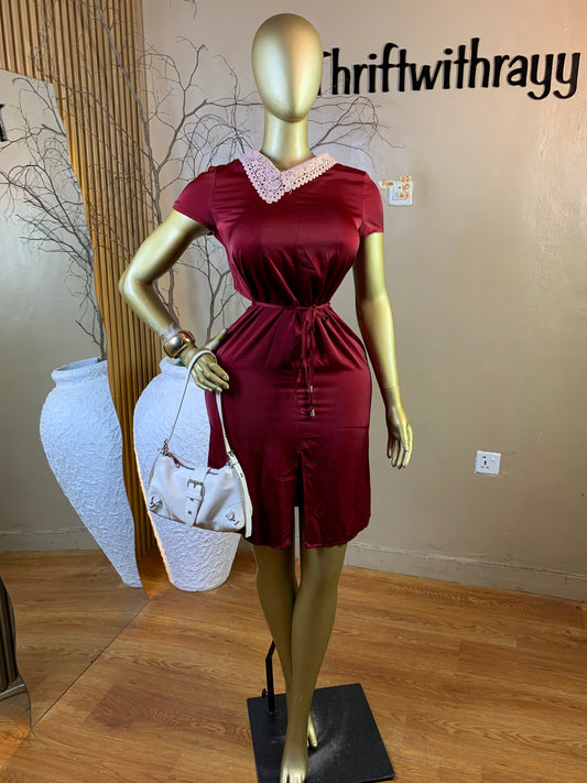 RINA22 SIZE10 Length43 burgundy dress
