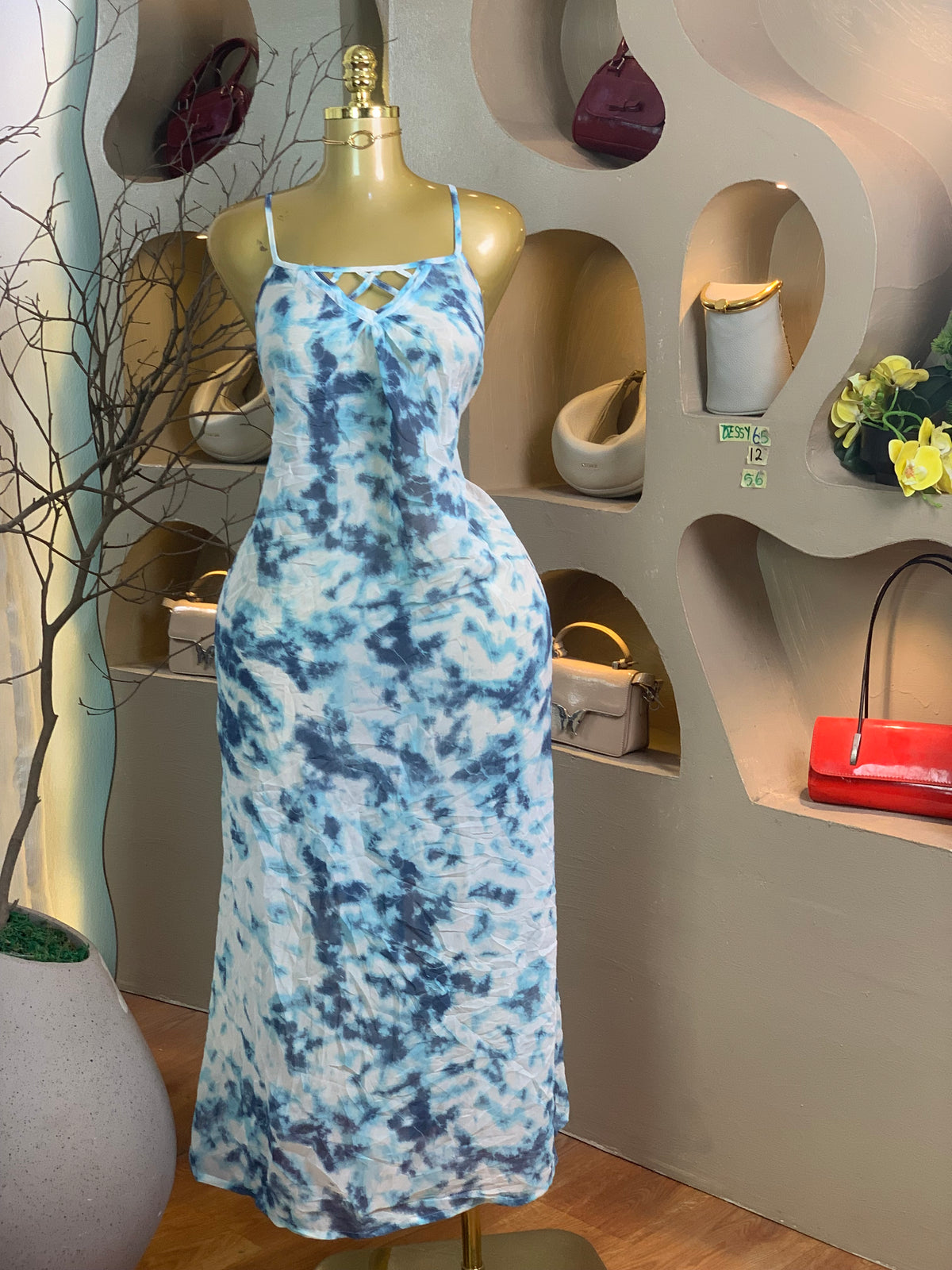 DESSY65 SIZE12 Length56 Blue&white dress