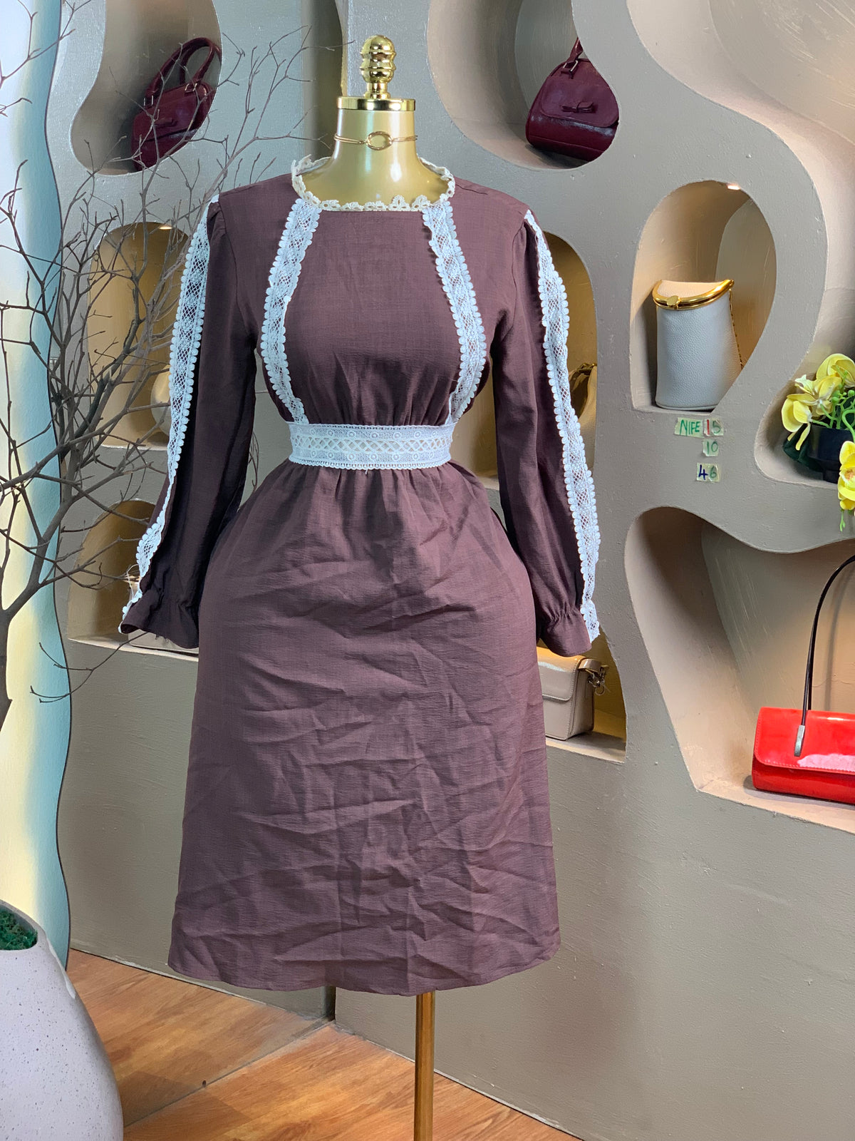 NIFE15 SIZE10 Length46 brown dress