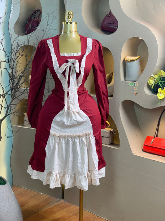 NIFE69 SIZE8 Length43 wine&white dress