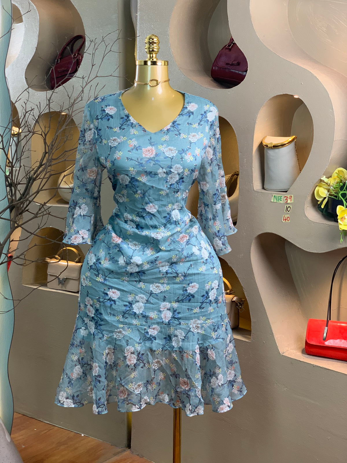 NIFE39 SIZE10 Length40 blue floral dress