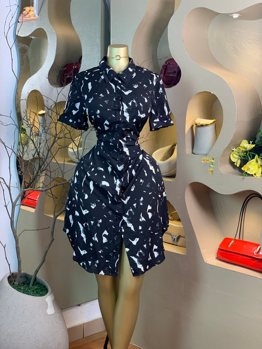 KIYAH17 SIZE12 Length48 black&white dress