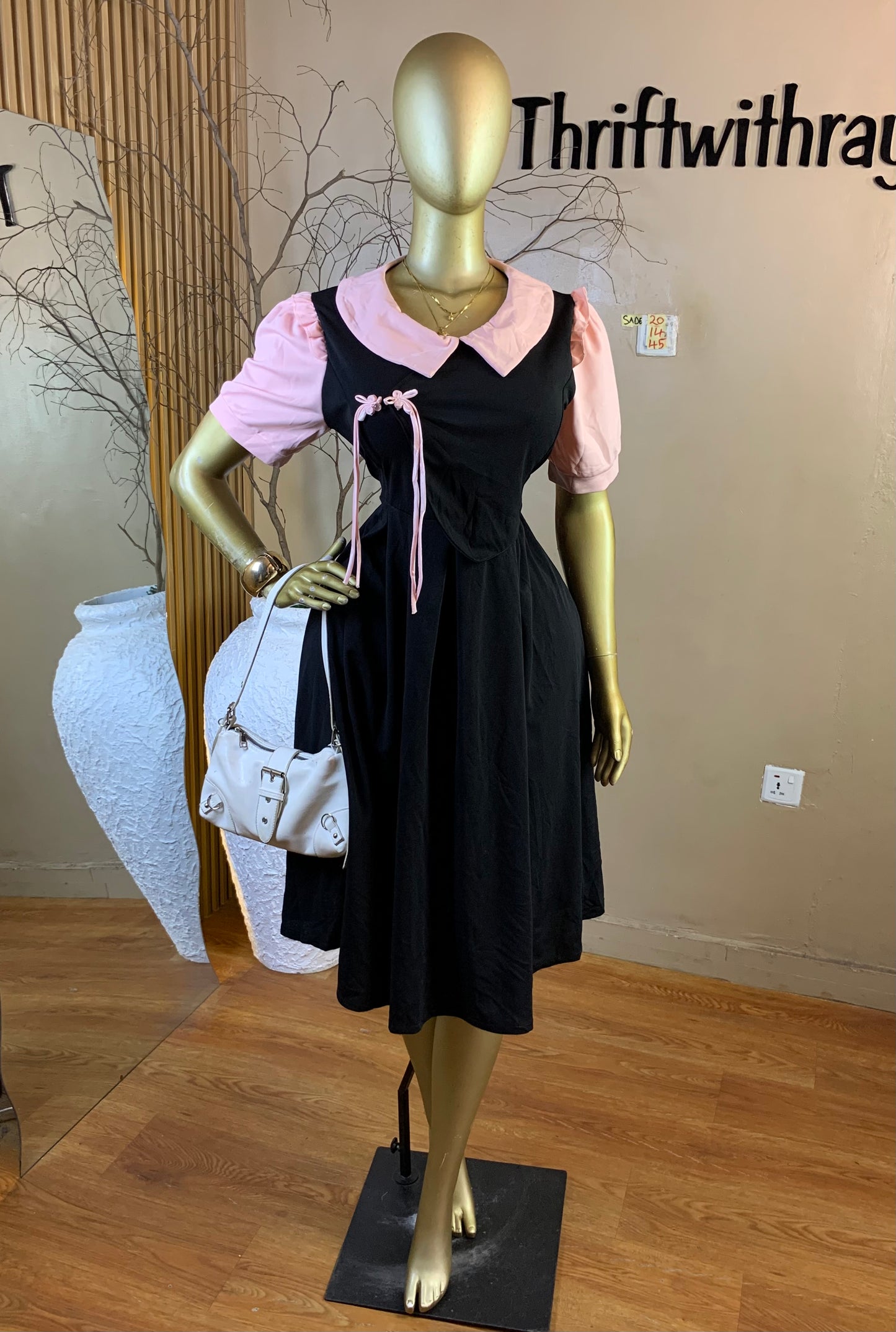 SADE20 SIZE14 Length46 black&pink corporate dress