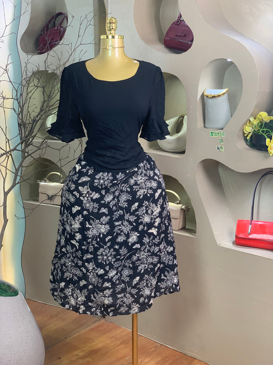 DESSY36 SIZE12 Length45 black floral dress