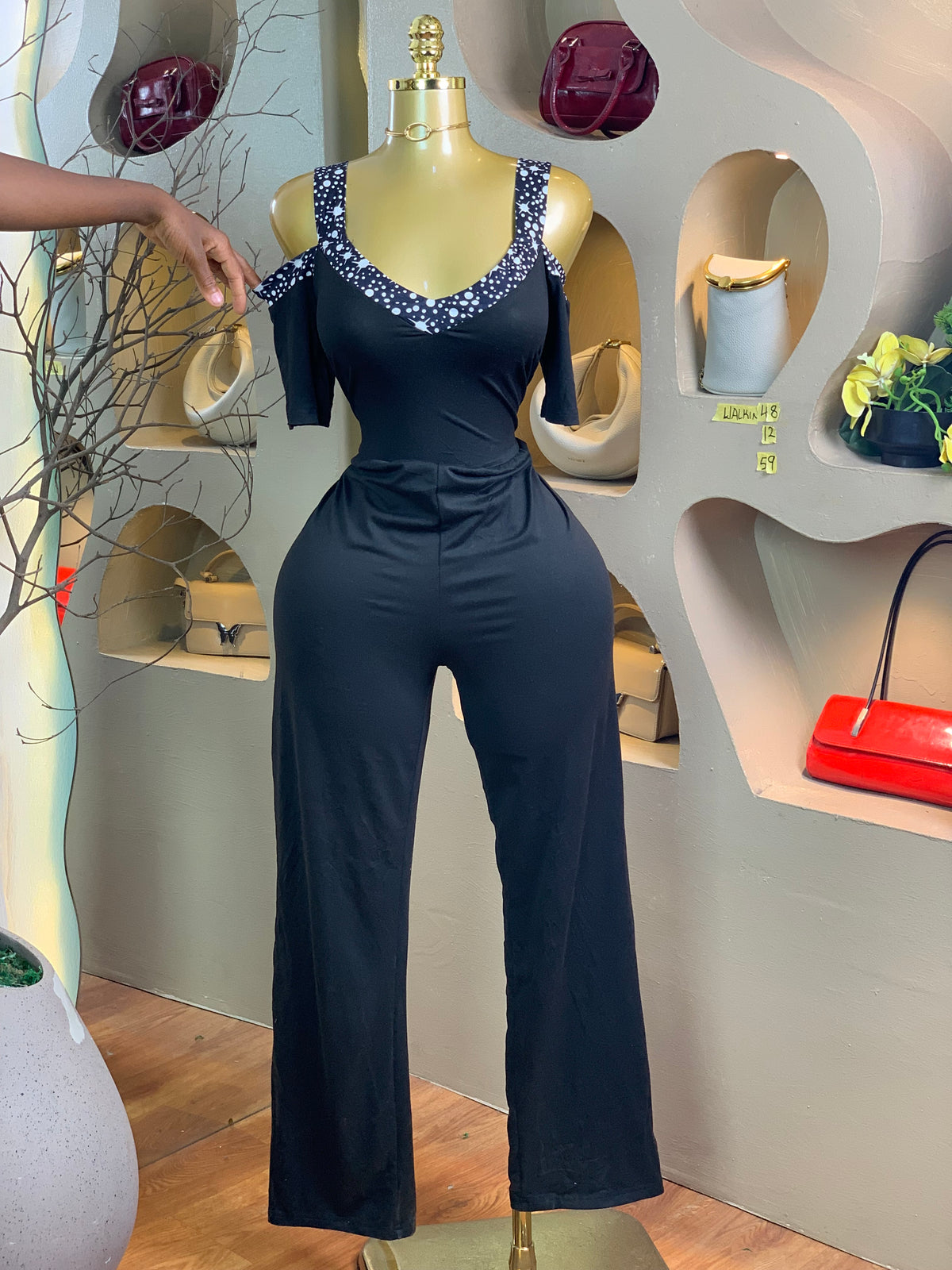 WALK-IN48 SIZE12 Length59 black jumpsuit