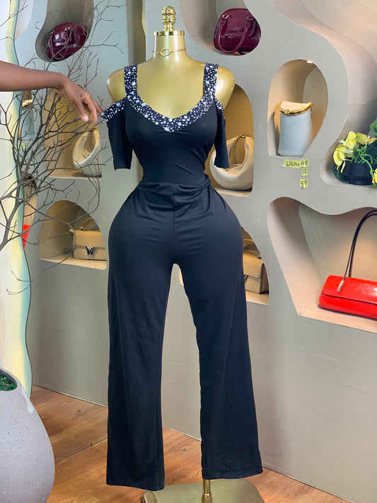 WALK-IN48 SIZE12 Length59 black jumpsuit
